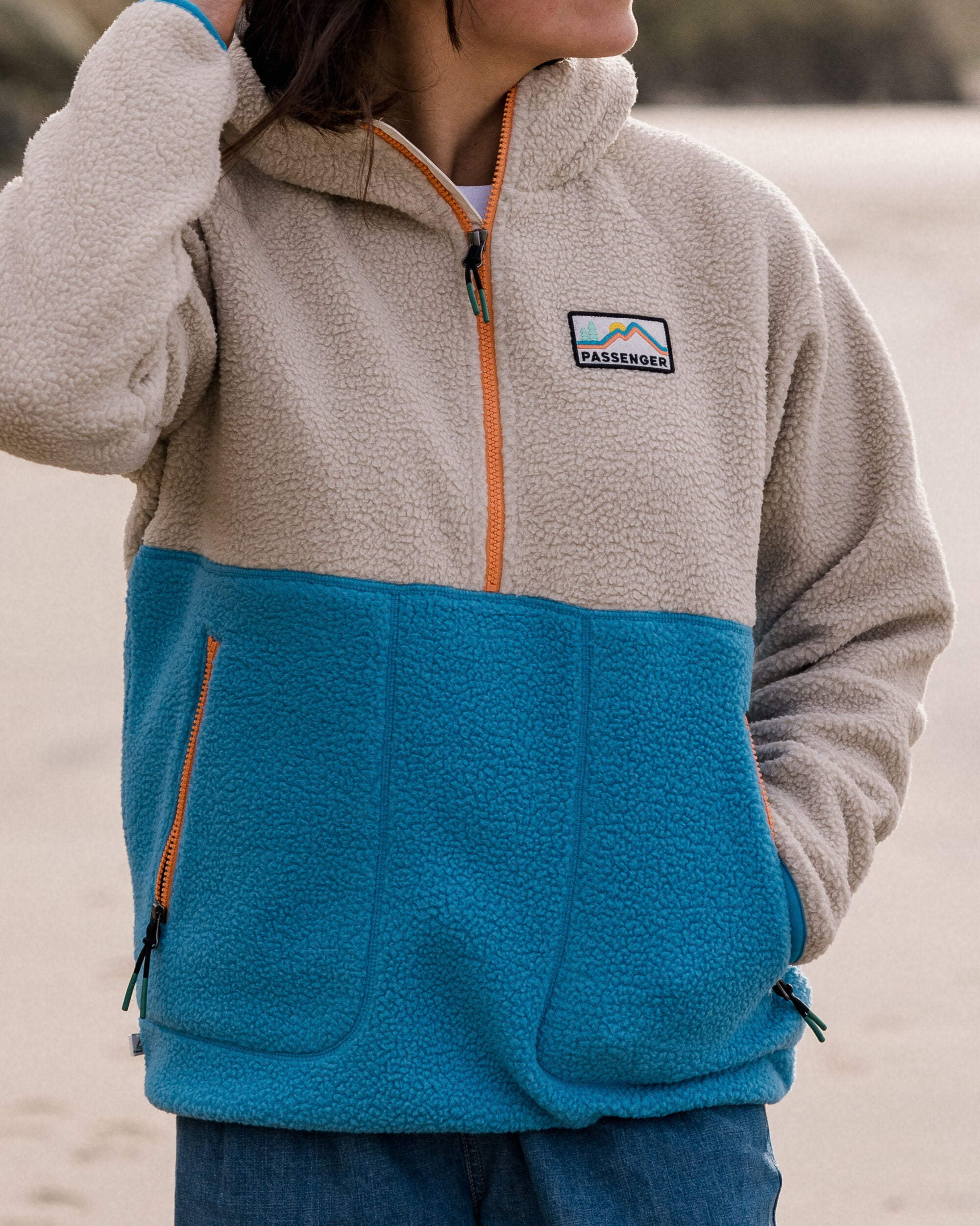 Maine 2.0 Half Zip Recycled Sherpa Fleece Jacket for Men & Women | Eco-Friendly Warm Pullover | Atlantic Blue Color | Perfect for Hiking, Camping & Winter Outdoor Activities