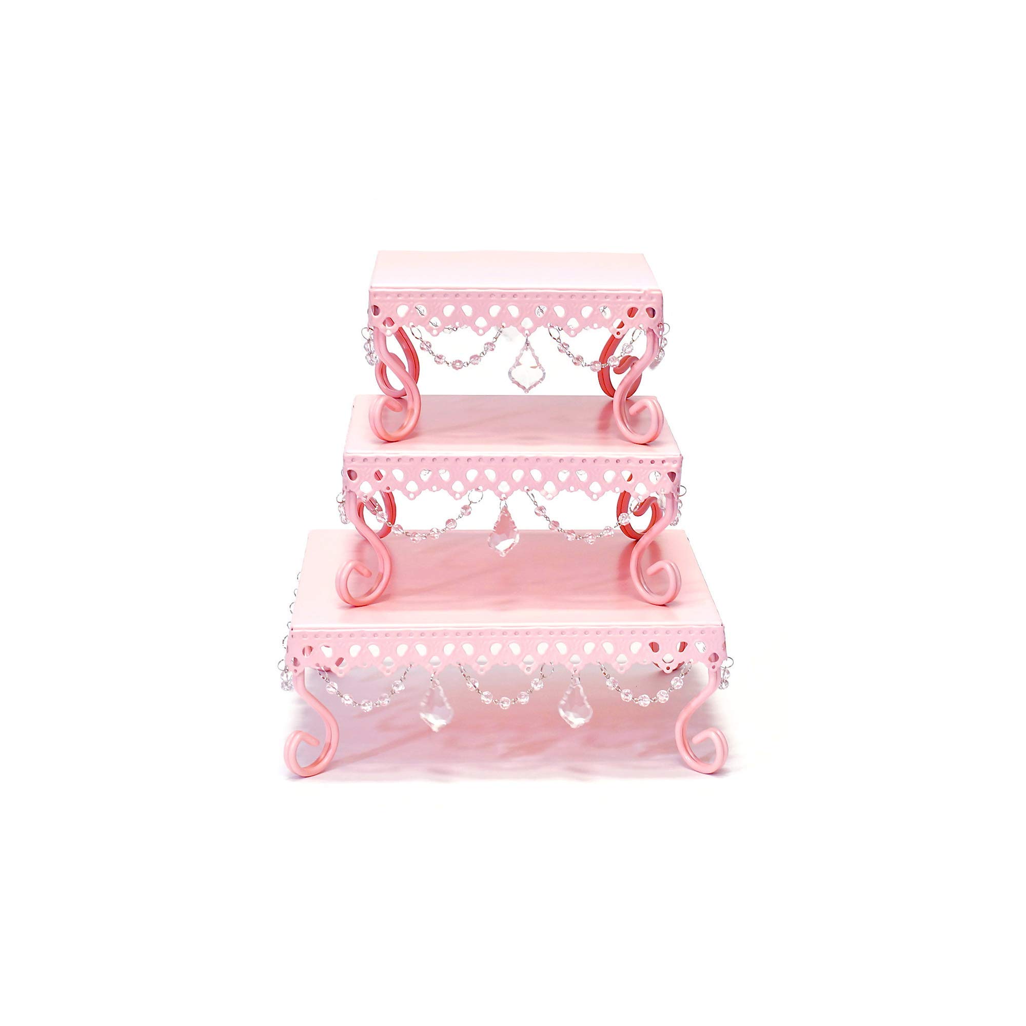 Opulent Treasures® Pink Square Chandelier Cake Stand - Elegant Dessert Display for Weddings, Birthday Parties & Tea Time Decor