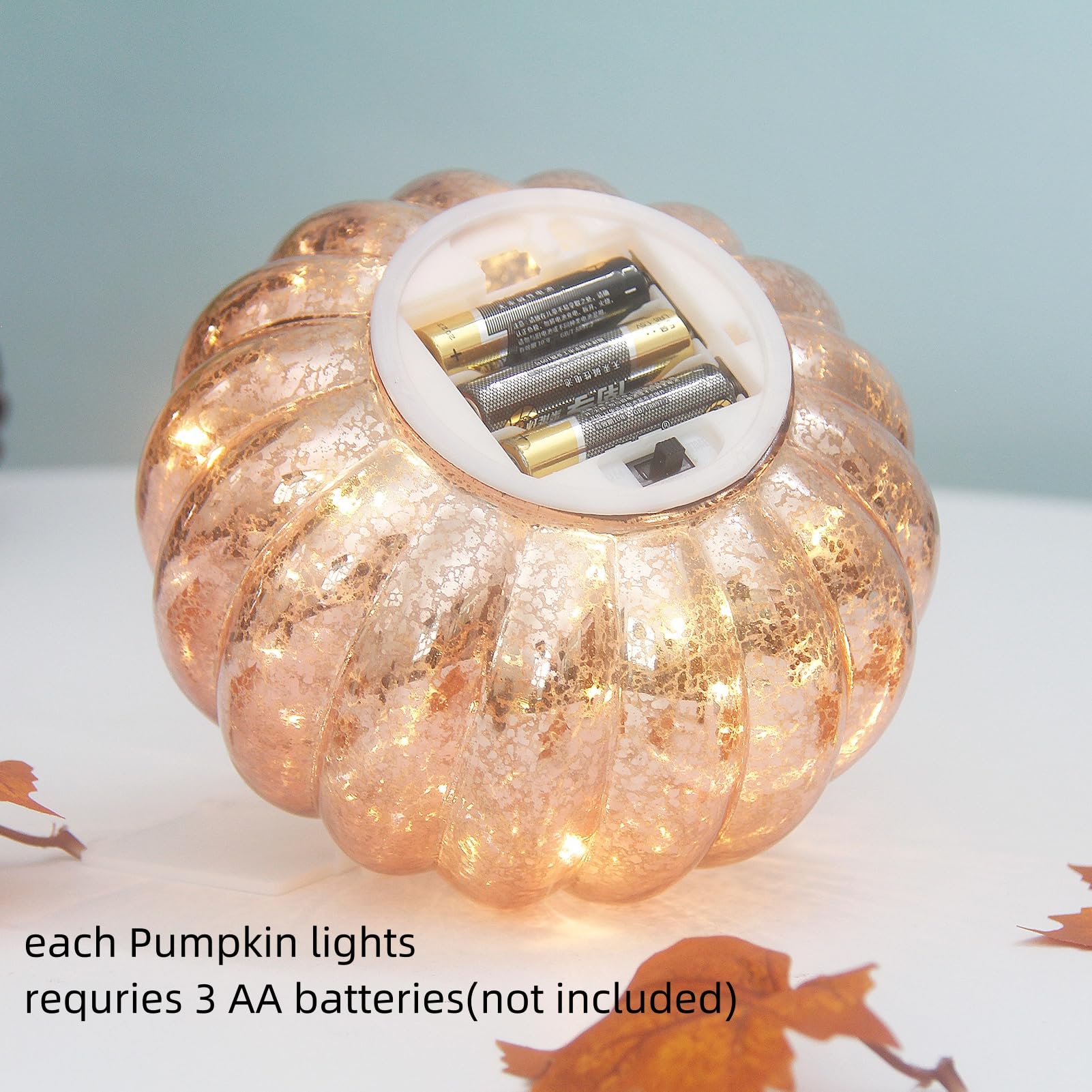 Mercury Glass Pumpkin Light with Timer - Battery Operated LED Pumpkin with 10 Warm White Fairy Lights Inside | Perfect for Halloween Decorations, Fall Centerpiece, Thanksgiving Table Decor, Christmas Home Decor & Rustic Wedding Accents (Rose Gold)