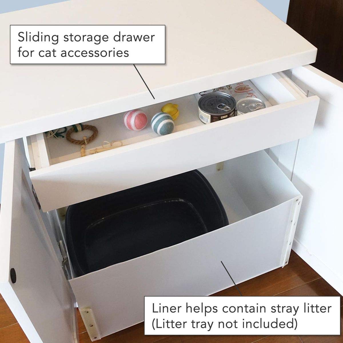 Premium Farmhouse White Cat Litter Box Enclosure Cabinet - Large Hidden Litter Box Furniture with Drawer for Odor Control | Perfect for Small Spaces & Home Decor