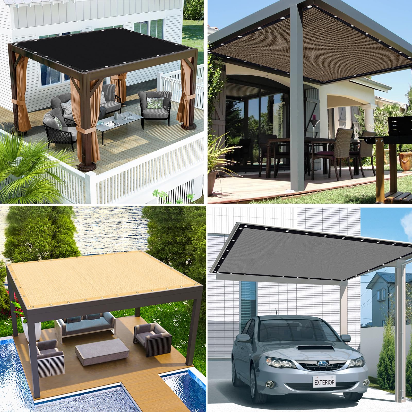 KANAGAWA 90% UV Block Sun Shade Cloth 10'X10' Outdoor Pergola Shade Cover with Grommets - Light Gray Privacy Screen for Patio, Backyard, Garden, Carport - Perfect for Outdoor Relaxation, Plant Protection & Vehicle Shading