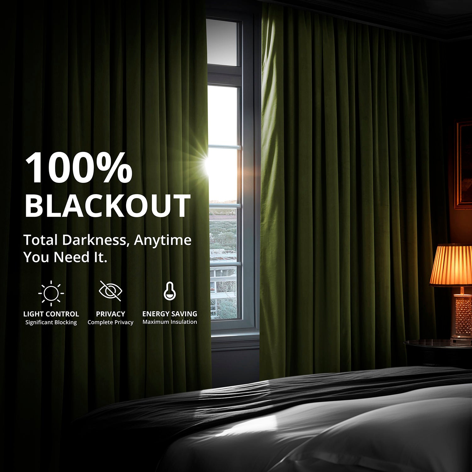 Luxury Basque Green Grommet Blackout Curtains - Thermal Insulated Velvet Drapes for Living Room & Bedroom - Noise Reducing Window Treatments for Home Decor