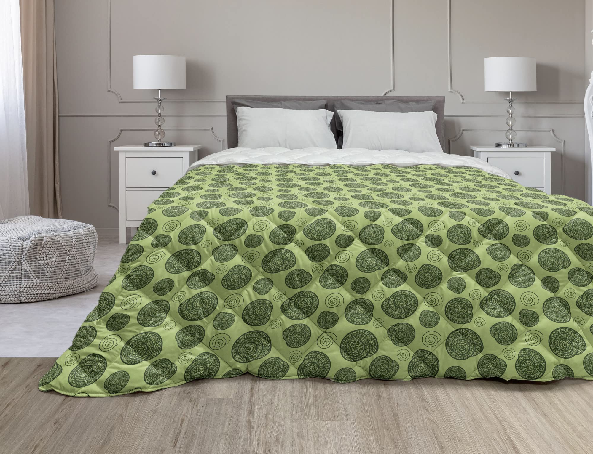 Ambesonne Underwater Down Alternative Comforter - Bohemian Snail Print Microfiber Quilt | TwinXL Size in Emerald & Pistachio Green | All-Season Bedding for Cozy Home, Dorm Room or Guest Bed