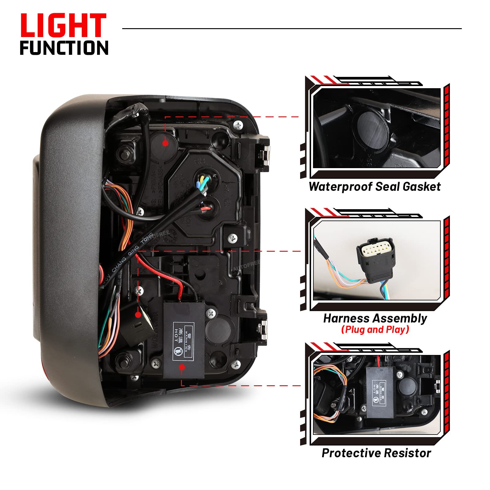 LED Tail Lights for 2019-2025 Jeep Gladiator JT (2/4 Door) - Sequential Turn Signal, Clear Lens Replacement Tail Lamp Assembly - Upgrade for Off-Roading & Night Driving Safety
