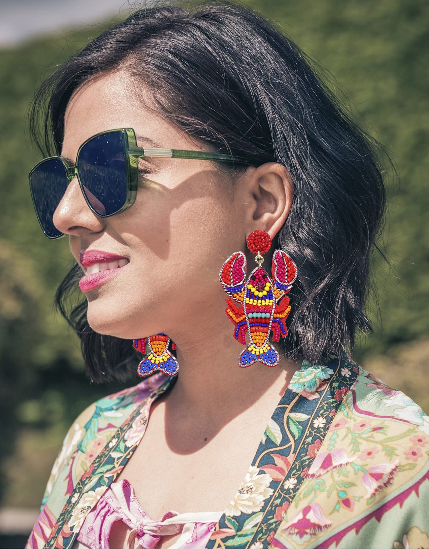 Handmade Beaded Starfish Earrings for Women - Boho Statement Dangle Earrings with Lobster Claw Design - Funky Summer Crawfish Drop Earrings - Unique Vacation Jewelry for Beach Lovers - Perfect Gift for Boho Fashion & Coastal Outfits