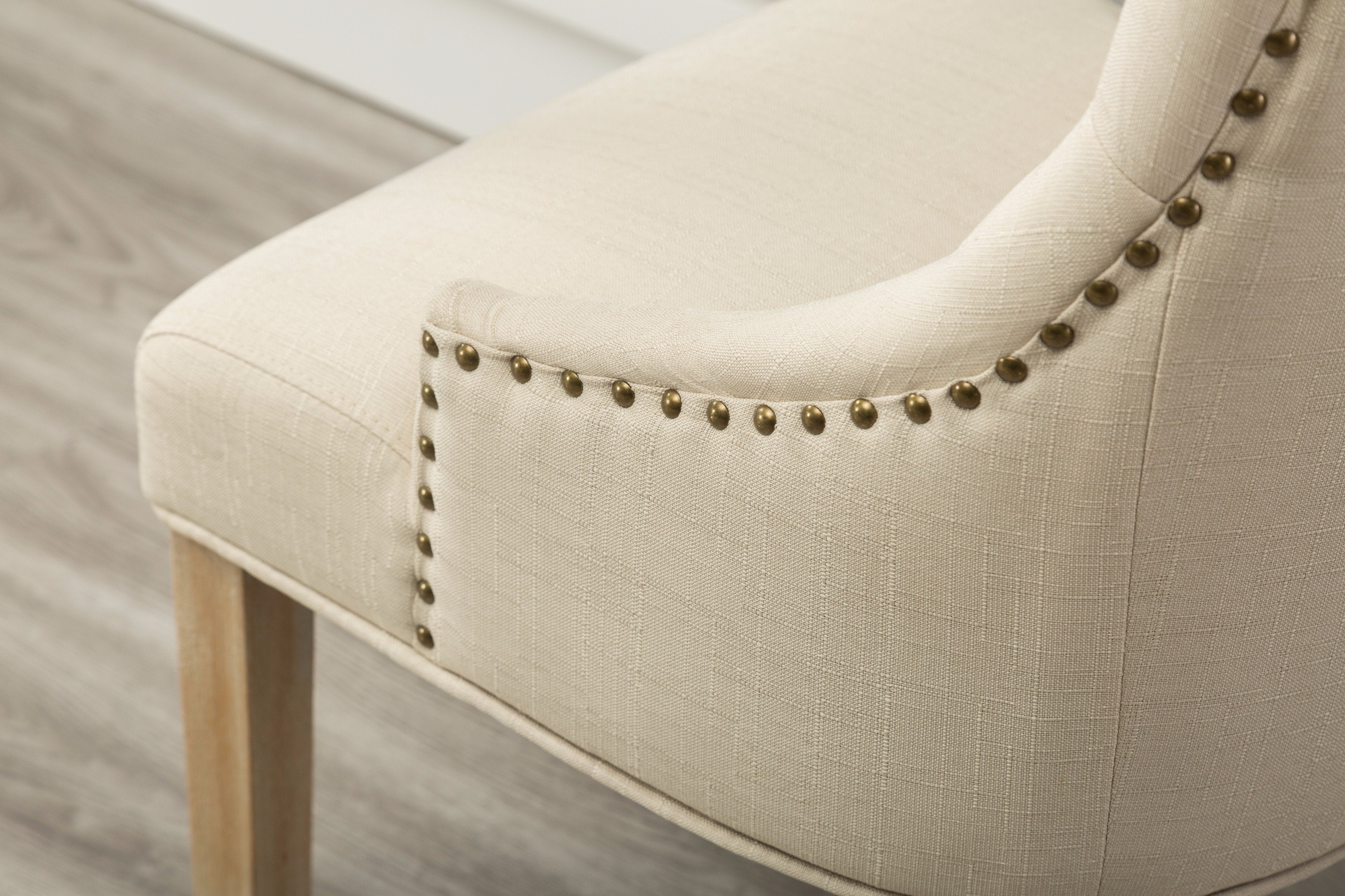 Roundhill Furniture Solid Wood Wingback Hostess Chairs - Button Tufted with Nail Heads, Tan (Set of 2) - Perfect for Dining Room, Living Room or Home Office Decor