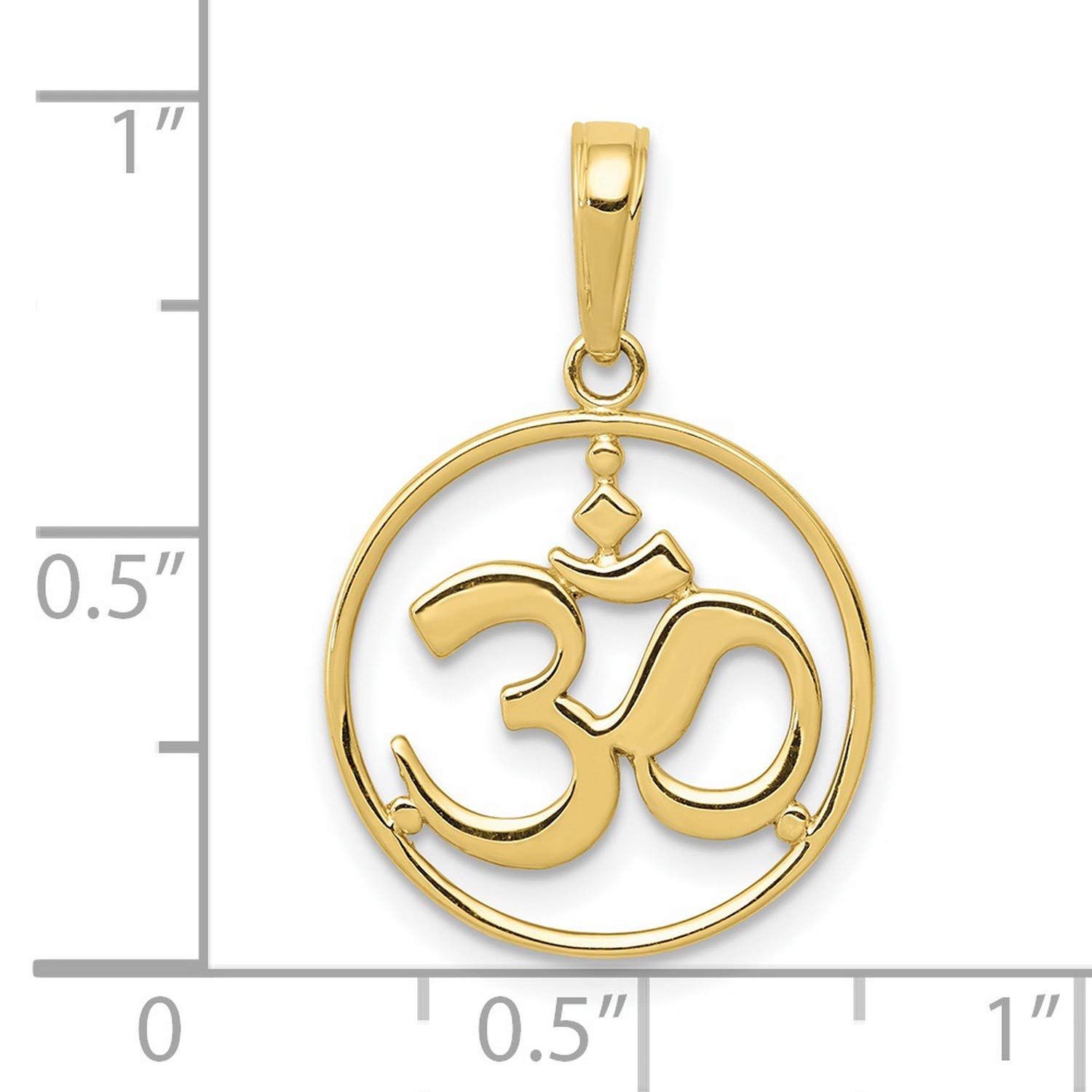 10K Yellow Gold Yoga Om Symbol Pendant Necklace - 18mm x 26mm Cut-Out Round Frame for Meditation, Spiritual Practice & Mindful Gifting