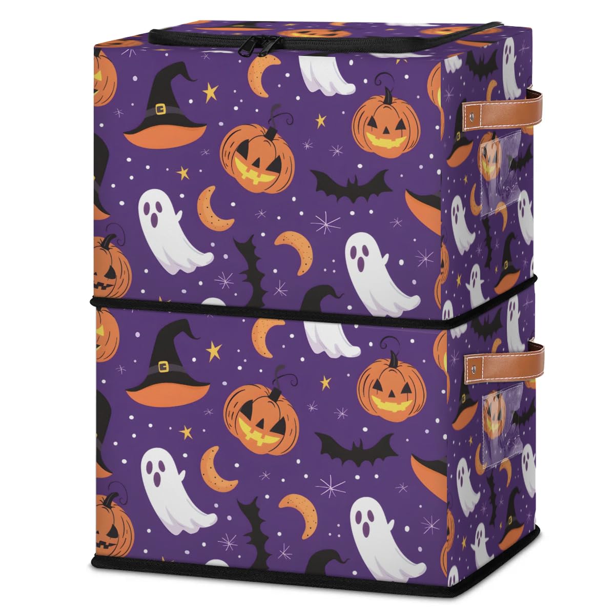 Halloween Ghost Storage Boxes with Sturdy Handles - 2 Pack Zippered Storage Bins for Clothes, Toys & Home Organization | Perfect for Seasonal Decor, Kids' Room & Party Supplies