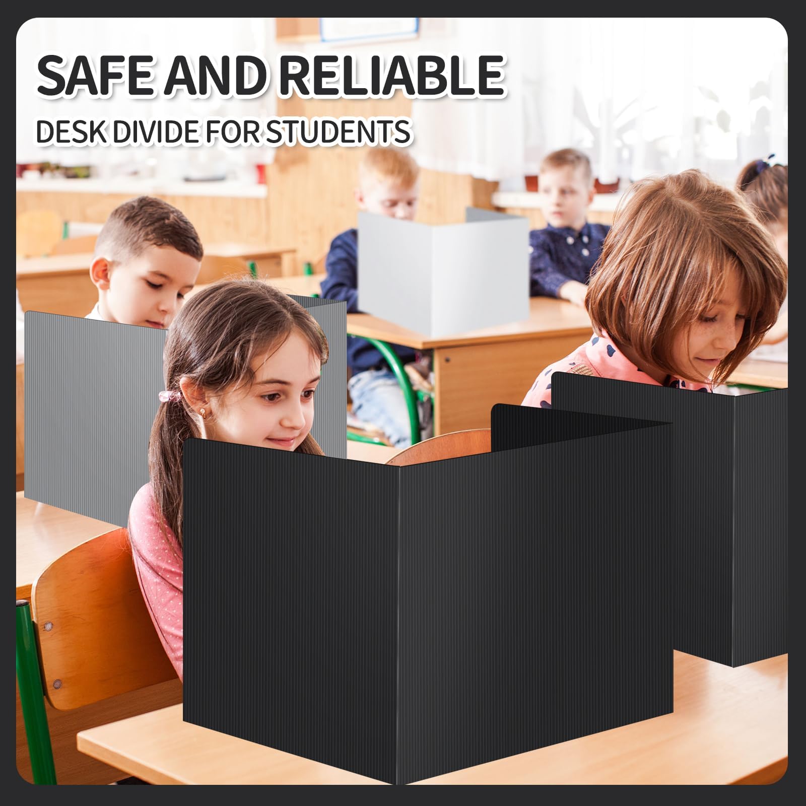 12 Pack Plastic Desk Dividers for Students - Black, White & Gray Privacy Folders, Classroom Test Dividers & Trifold Privacy Boards - Perfect for School Supplies, Study Sessions & Exam Privacy