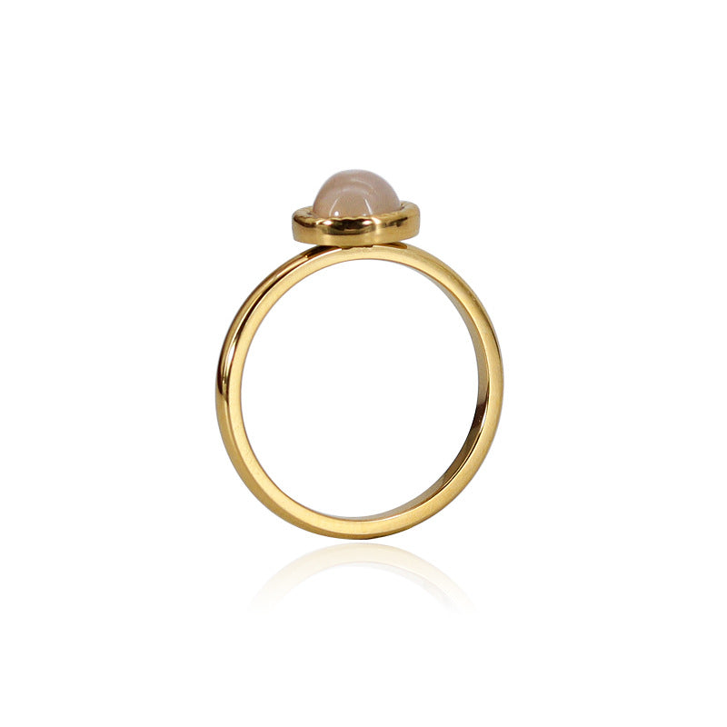 Stylish 18K Gold Plated Titanium Steel Ring with Natural Stone Inlays - Red Agate, Pink Crystal & Amethyst Blue Jewelry for Women | Perfect for Parties, Weddings & Everyday Fashion Accessories