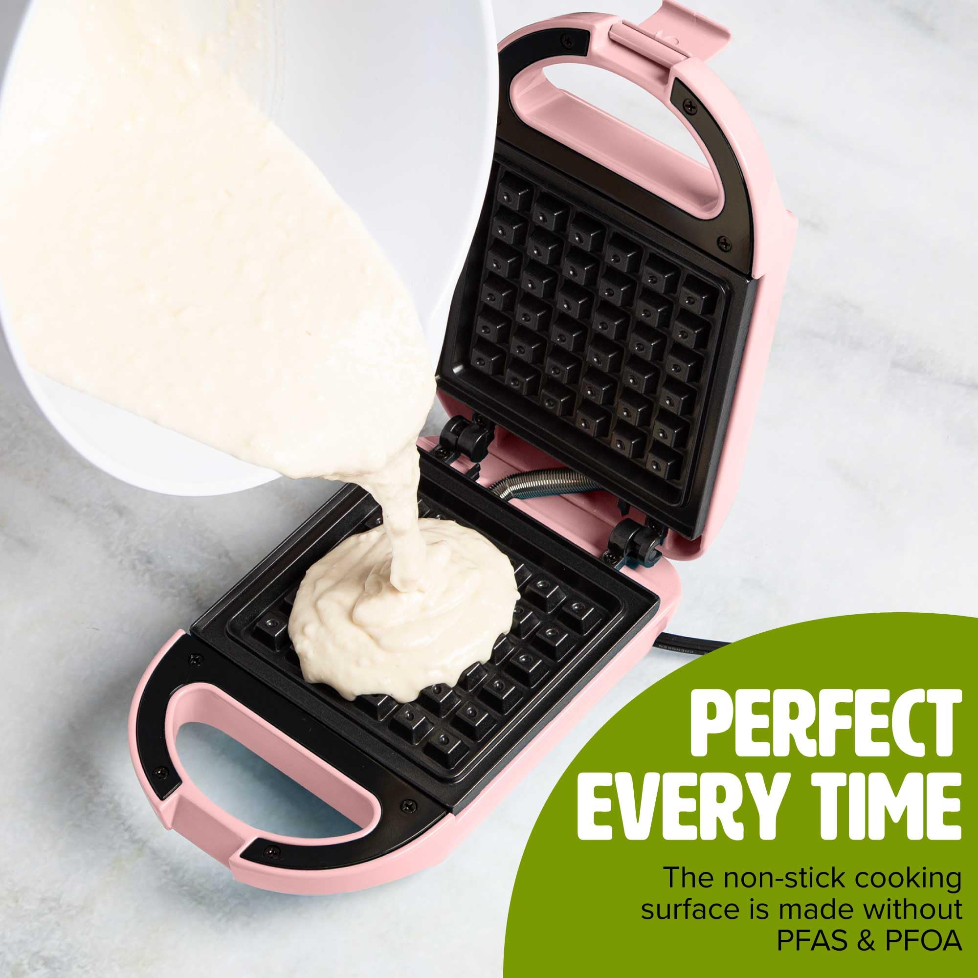 Mini Nonstick Waffle Maker - 600W Compact Waffle Iron for Individual Waffles, Hash Browns & Brownies - Quick Heating & Easy Clean - Perfect for Breakfast, Snacks & Desserts - Pink Kitchen Appliance