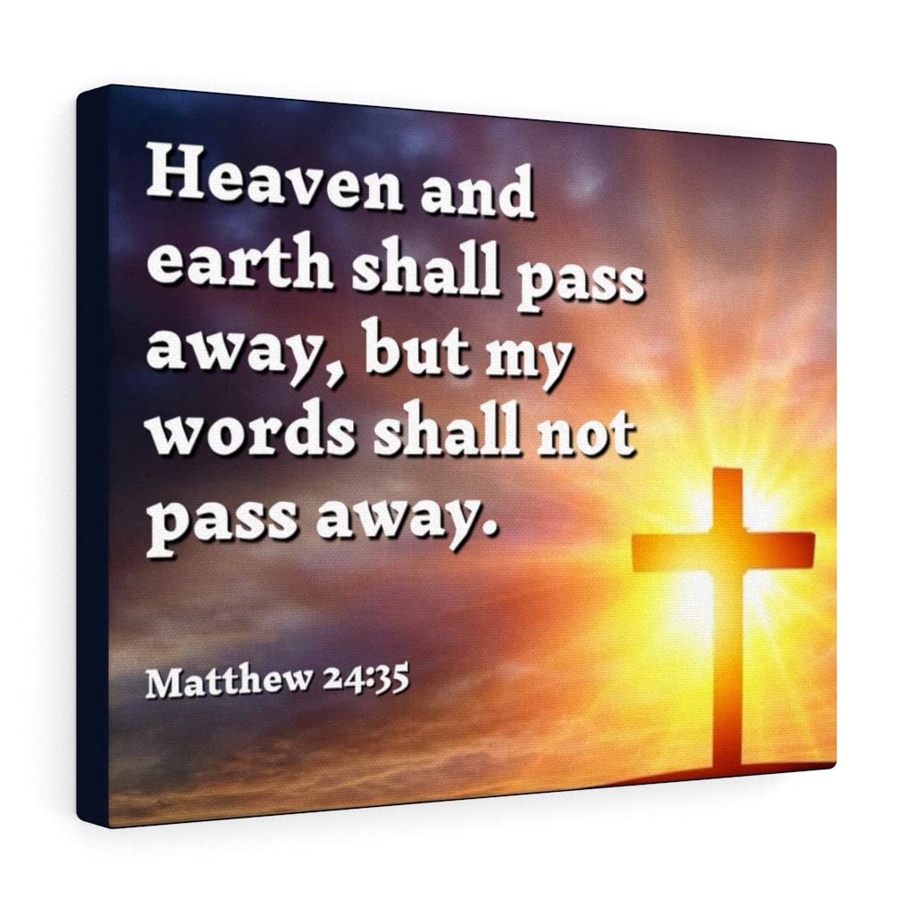 Christian Wall Art Bible Verse Print - Matthew 24:35 Scripture Wall Decor - Ready to Hang Inspirational Gift for Home, Church & Office - Express Your Love with Faith-Based Home Decor