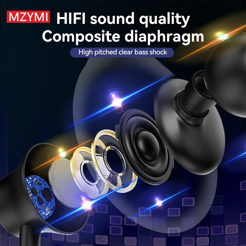 MZYMI Wireless Bluetooth Neckband Headphones - 200H Extra Long Battery Life, Stereo Sound, Built-in Mic, IPX5 Waterproof, Balanced Armature Drivers for Sports & Workout (Black) | Perfect for Running, Gym, Commuting & Office Use