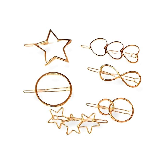 Trexee Large Metal Hair Clips - Golden Silver Bronze Butterfly Hair Accessories for Women & Girls (Pack of 8) | Moon, Triangle, Circle Hair Pins for Thick Hair Styling - Perfect for Weddings, Parties & Everyday Use