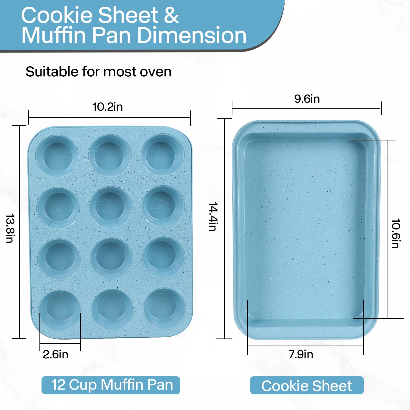 6-Piece Nonstick Baking Pans Set - Carbon Steel Oven Bakeware with Stackable Design - Easy to Use Blue Baking Sheet Set for Cookies, Cakes & Bread - Perfect for Home Kitchen & Holiday Baking
