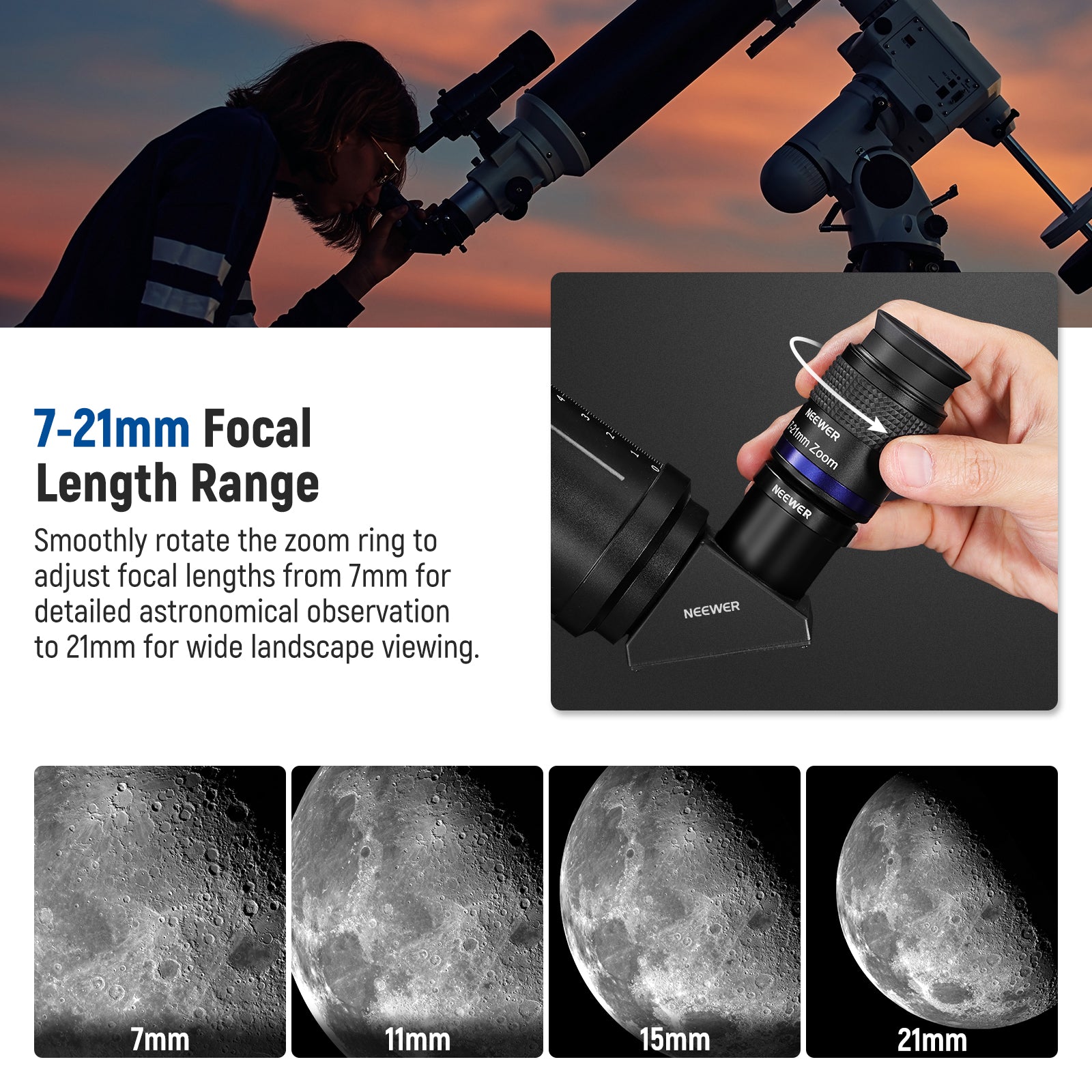 NEEWER LS T22 Zoom Telescope Eyepiece - High Power Magnification Lens for Astronomy & Bird Watching - Perfect for Stargazing, Wildlife Observation & Outdoor Adventures