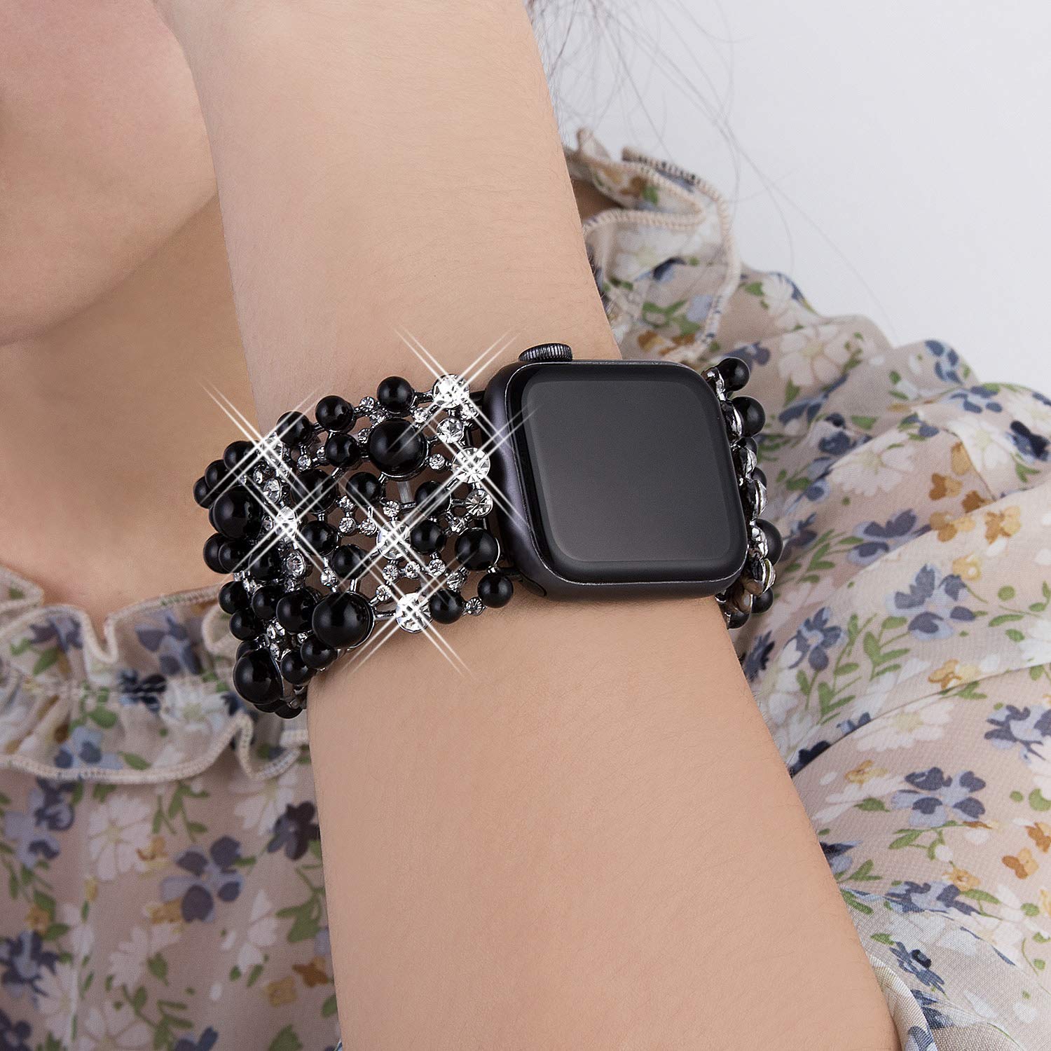 VIQIV Bling Bands for Apple Watch - Sparkling Diamond Rhinestone Metal Pearl Bracelet Strap Compatible with 38mm 40mm 41mm 42mm 44mm 45mm 49mm iWatch Series SE 9 8 7 6 5 4 3 2 Ultra - Elegant Dressy Wristband for Women | Perfect for Parties, Weddings & Special Occasions