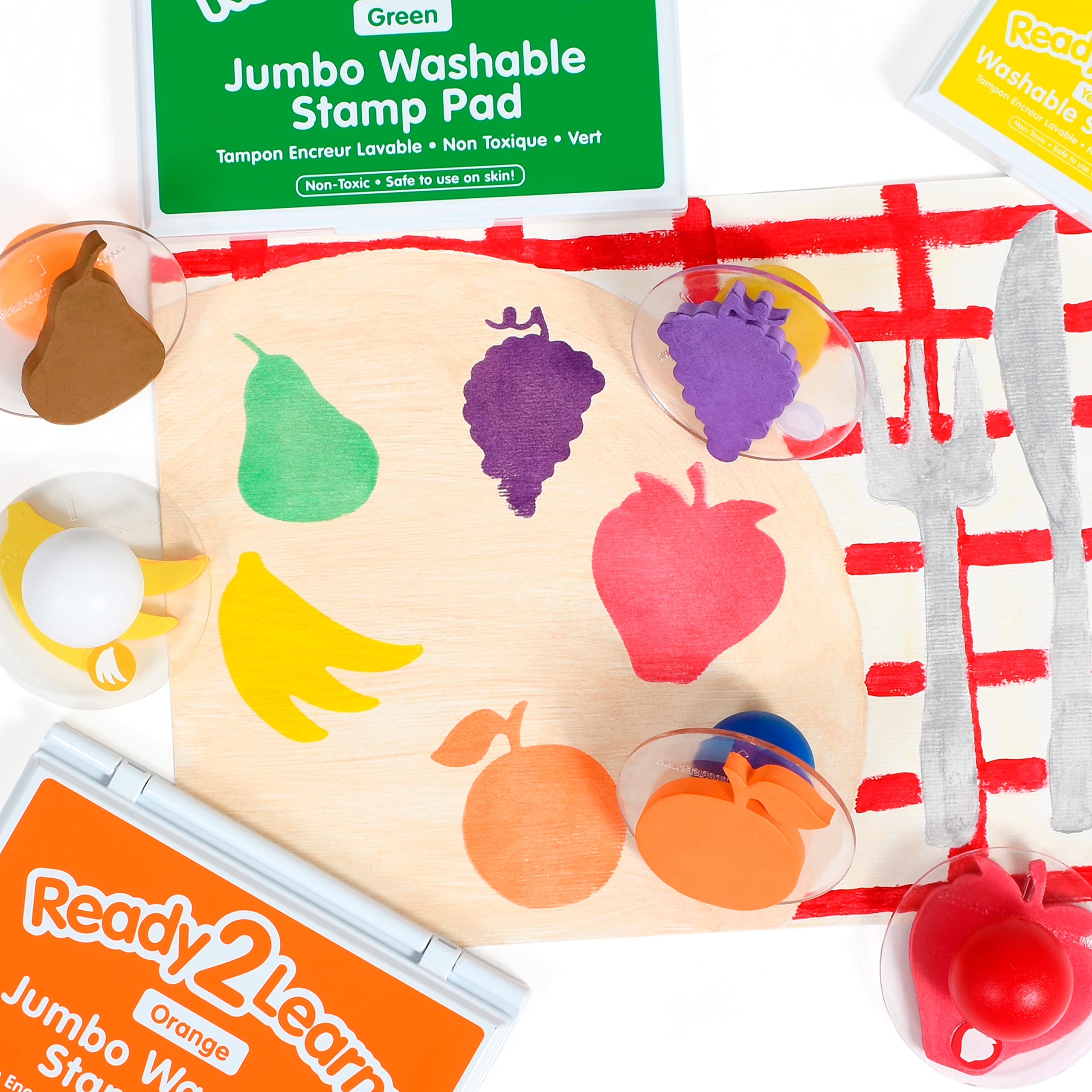 READY 2 LEARN Giant Fruit Stampers Set of 6 - Easy Grip Foam Stamps for Kids Arts & Crafts - Perfect for Classroom Projects, DIY Posters, Birthday Cards & Home Decor