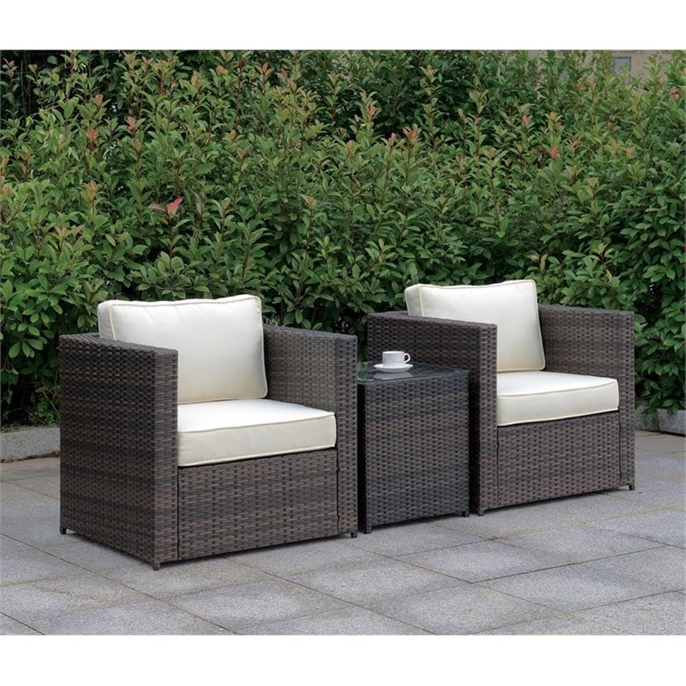 Furniture of America Daley Contemporary Rattan 3-Piece Patio Set in Brown - Outdoor Wicker Sofa & Coffee Table for Garden, Poolside, and Backyard Relaxation