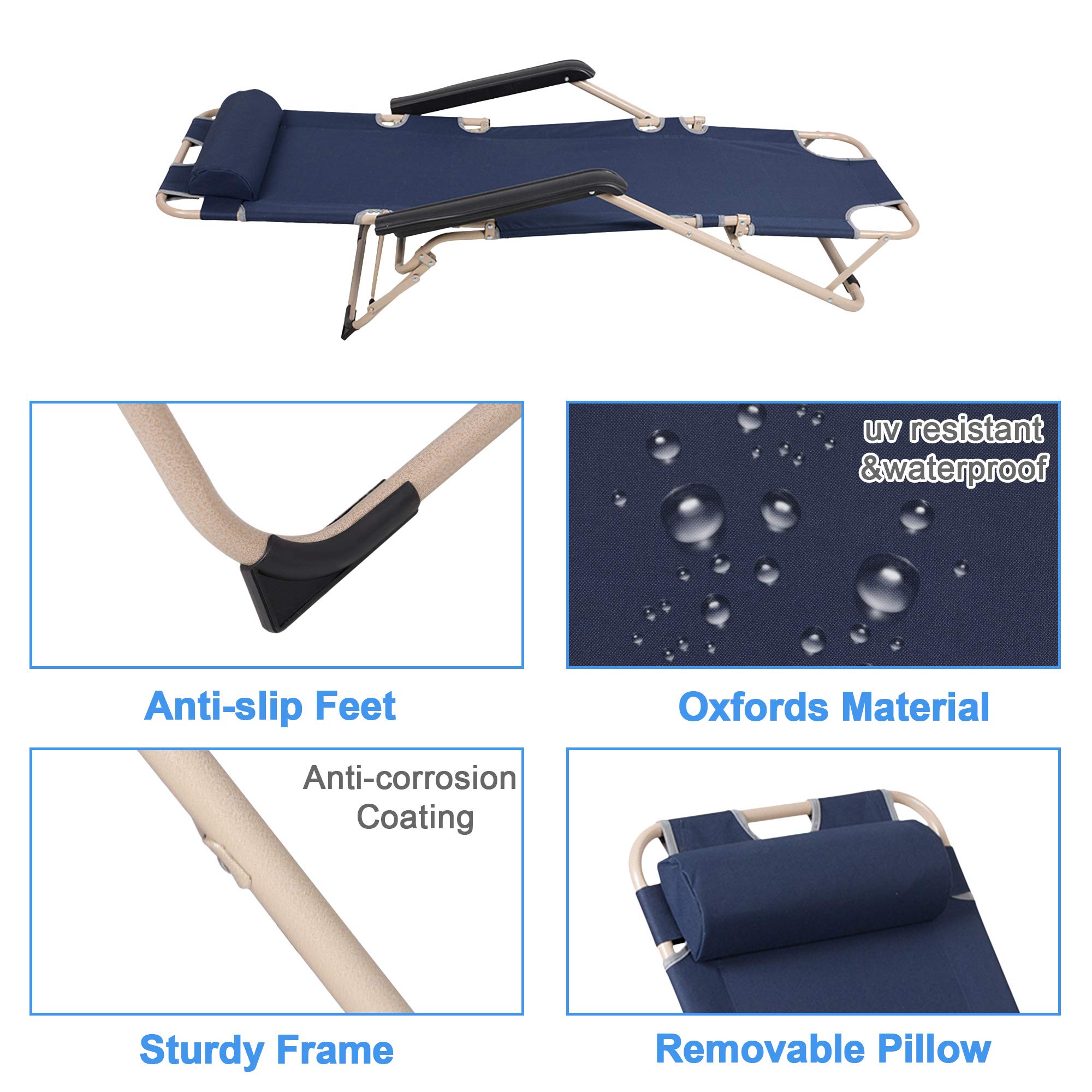 DICALSSE Outdoor Folding Lounge Chairs with Removable Pillow - Set of 2 Dark Blue Patio Chairs for Poolside, Beach, Backyard, Deck & Garden Relaxation | Weather-Resistant & Comfortable Outdoor Seating