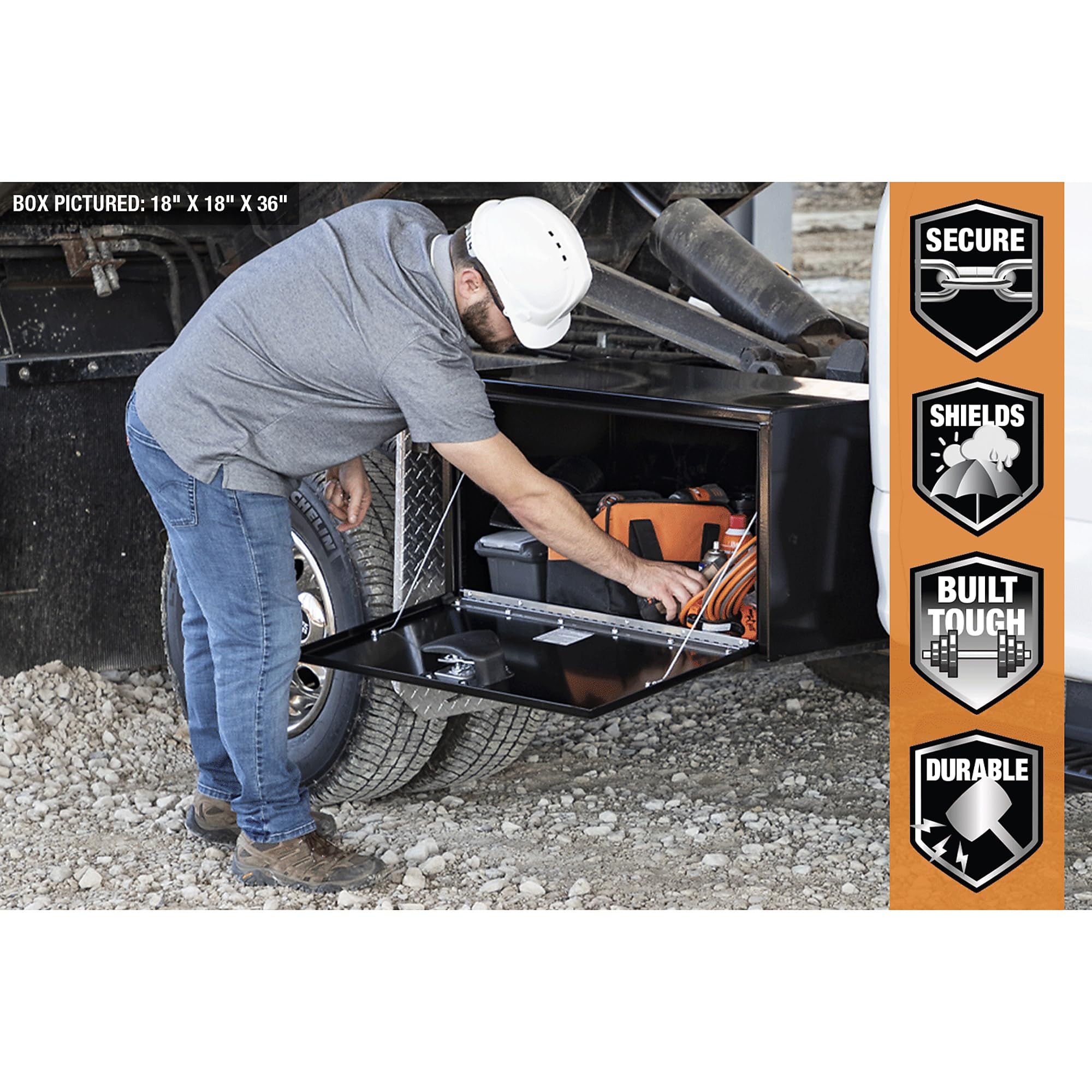 Buyers Products 1704300 Black Steel Underbody Truck Tool Box - 24x24x24 Inch Lockable T-Handle Storage Chest | Made in USA | Durable Truck Bed Organizer for Tools, Equipment & Work Gear | Perfect for Construction, Landscaping & Fleet Vehicles