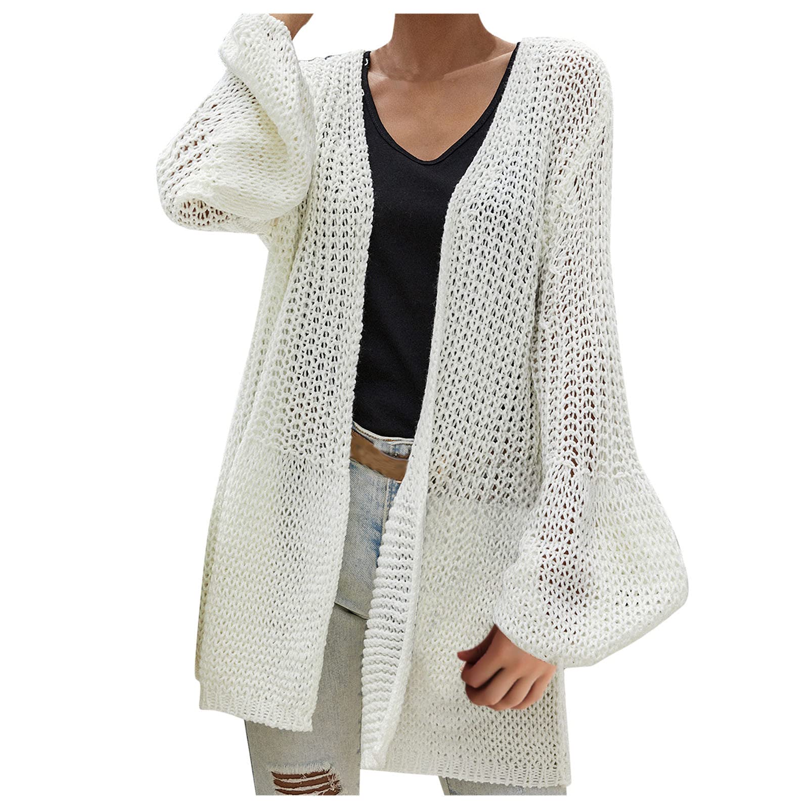 Stylish Women's Open Front Long Sleeve Knit Cardigan with Pockets - Plus Size Cozy Sweater for Casual Wear, Office & Fall Layering