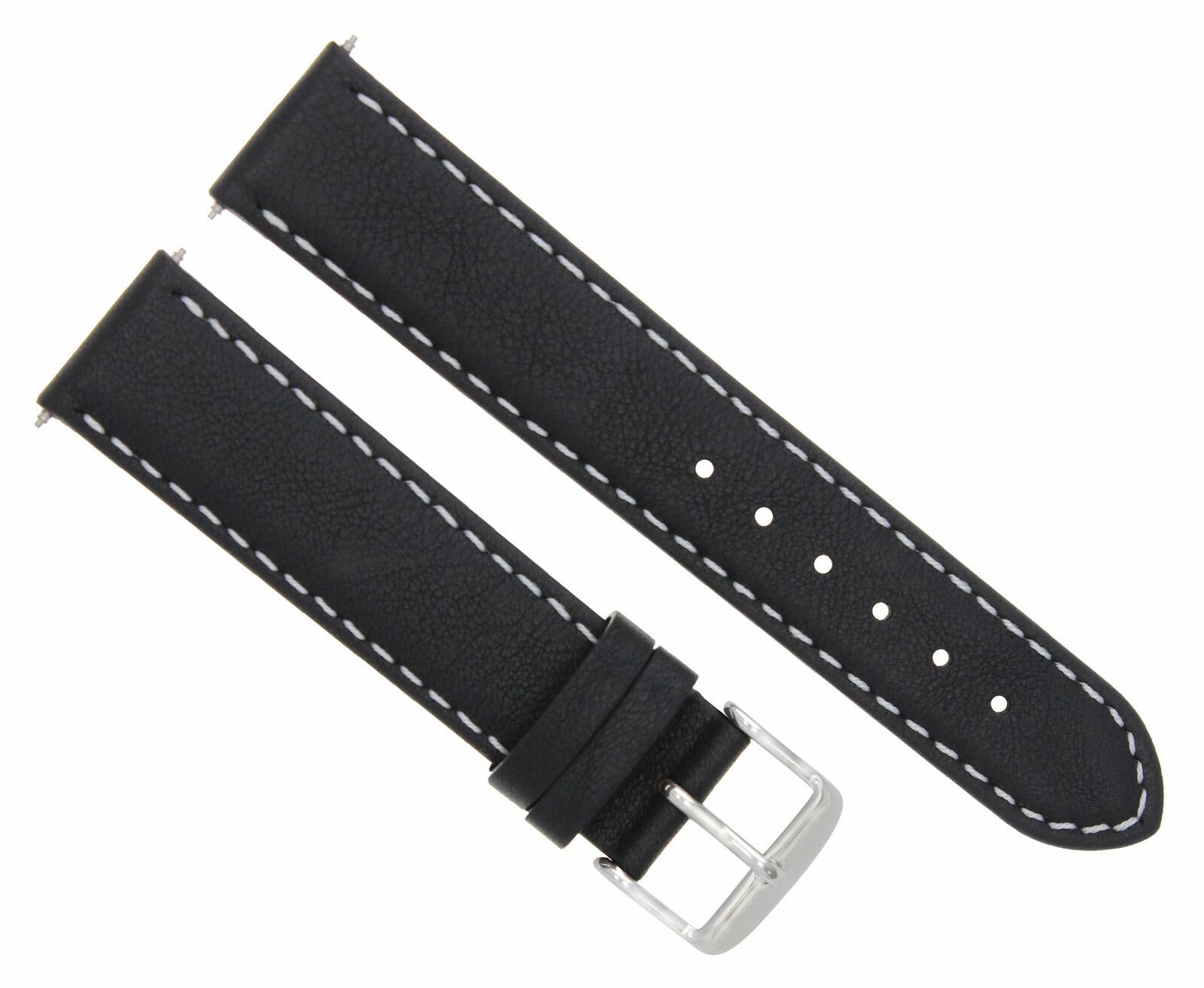 18mm Leather Watch Band for Movado Quartz 3600161 - Black with White Stitching | Dress & Casual Wear