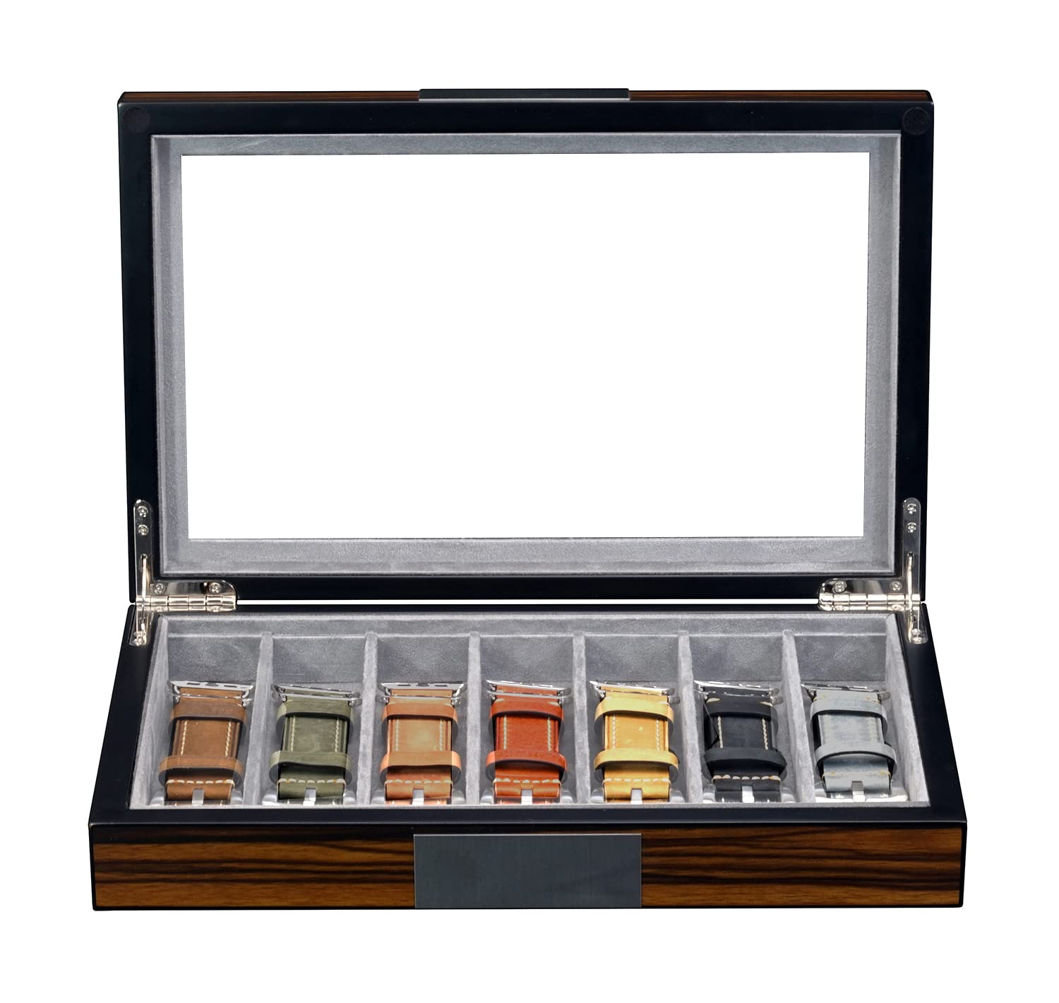 Premium Walnut Wood Watch Band Storage Case with Glass Top & Stainless Steel Hinges - Display Organizer for Smartwatch Bands, Oversized Watch Straps - Perfect for Watch Collectors & Luxury Watch Storage at Home or Office