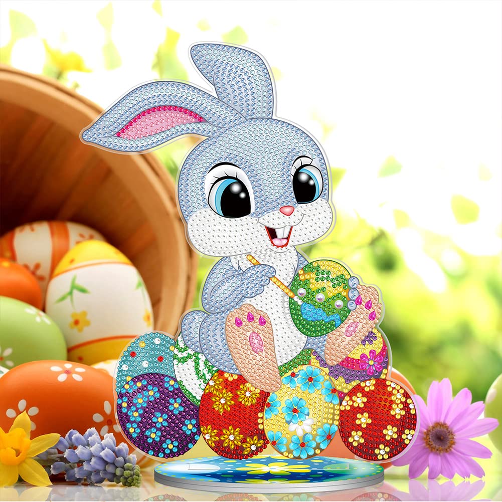 SHUWND 5D Diamond Painting Kit - Easter DIY Rabbit Eggs Full Drill Rhinestone Mosaic with Crystals | Paint by Numbers for Adults | Perfect Gift, Home Decor & Tabletop Ornament | Relaxing Craft for Stress Relief & Holiday Decorations