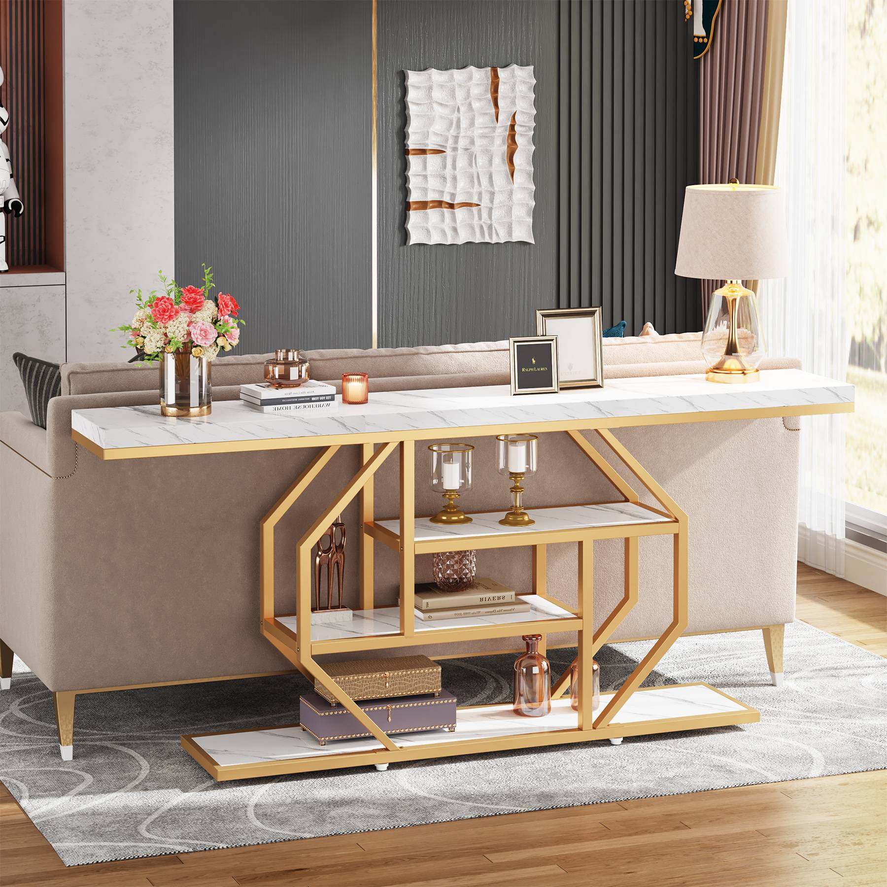 4 Tier Console Table, 70.9 Inch Entryway Sofa Table with Storage Shelves - Perfect for Living Room, Hallway & Small Space Organization
