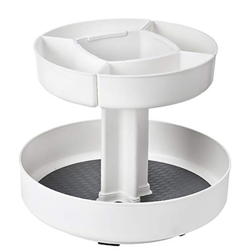 Mobestech 2-Tier Rotating Spice Rack Organizer - White | Compact Kitchen & Bathroom Storage for Spices, Cosmetics, Makeup | Space-Saving Countertop Organizer for Home & Office