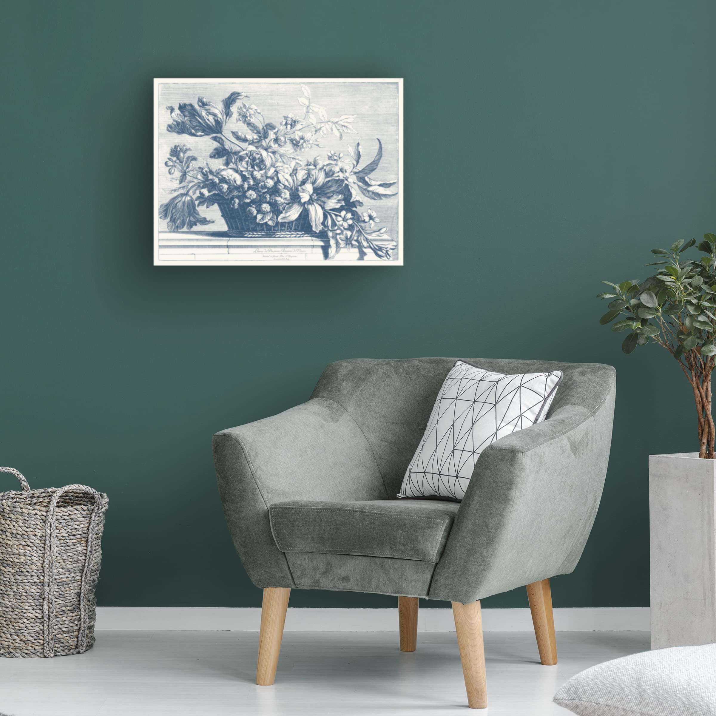 Trademark Fine Art 'Navy Basket of Flowers I' Canvas Wall Art Print by Giovanni Baptiste - Floral Home Decor for Living Room, Bedroom & Office