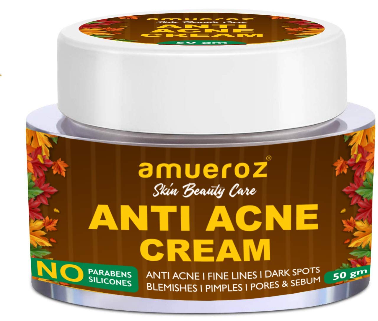 Amueroz Anti Acne Cream for Face - Reduces Pimples, Dark Spots & Blemishes with Tea Tree Oil & Chamomile - Suitable for Dry, Oily & Normal Skin Types - 50g | Perfect for Daily Skincare Routine & Acne Treatment