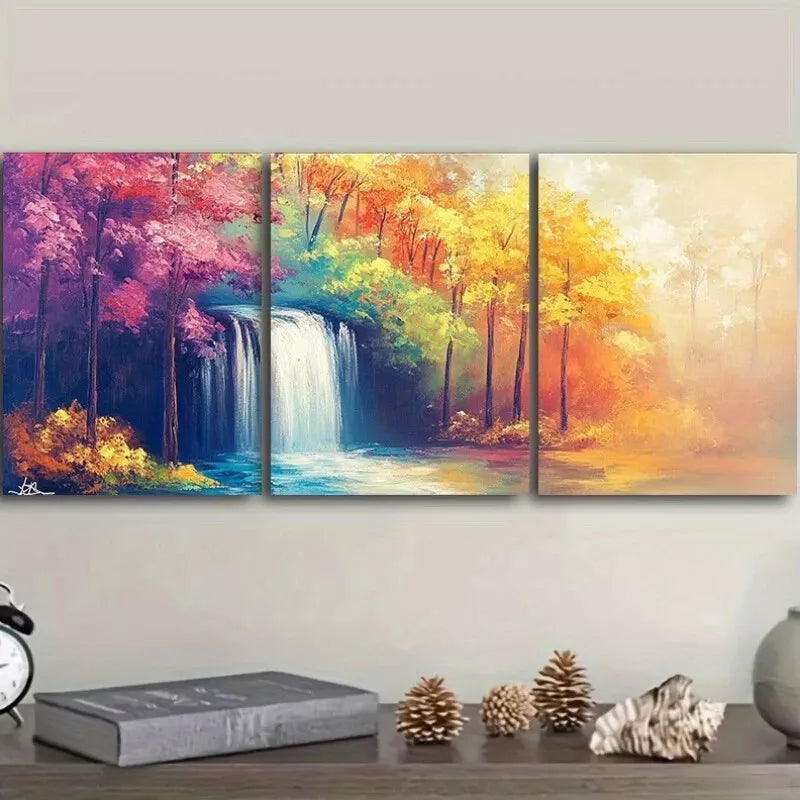 3-Piece Waterfall in the Forest Nature Wall Art Set - Framed Canvas Prints 50x70cm (20x28in) | High Quality Australian Made Wall Decor | Perfect for Living Room, Bedroom & Office Decor