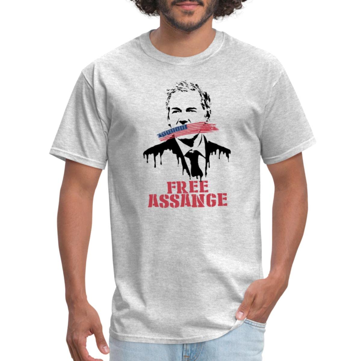 WikiLeaks Free Assange USA Flag Men's T-Shirt - Protest & Support