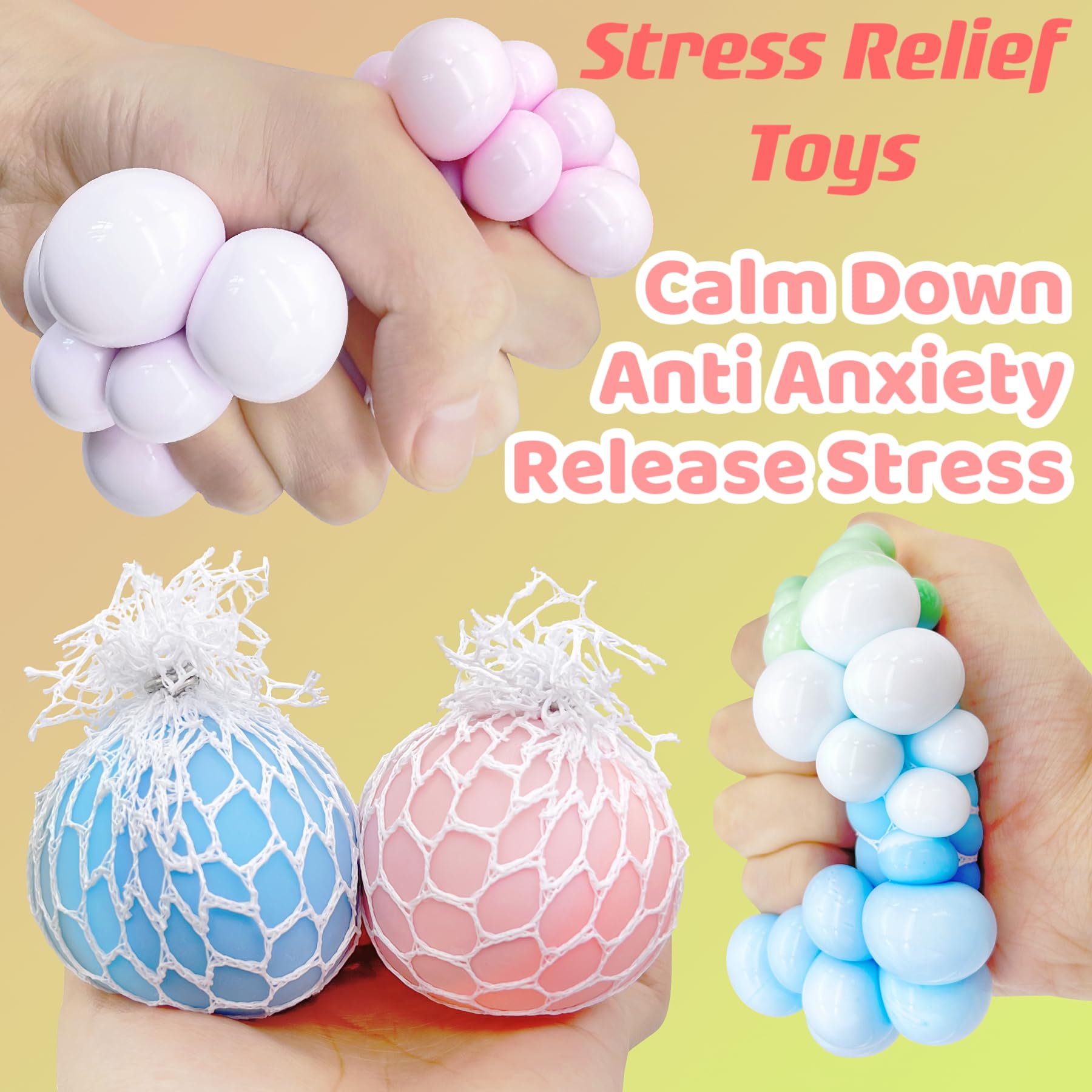 **4-Pack Mesh Grape Stress Balls for Kids & Adults - Squishy Fidget Toys for Autism Sensory Relief, Anxiety & Stress, Party Favors for Ages 8-12 (Great for Classrooms, Offices & Travel)**