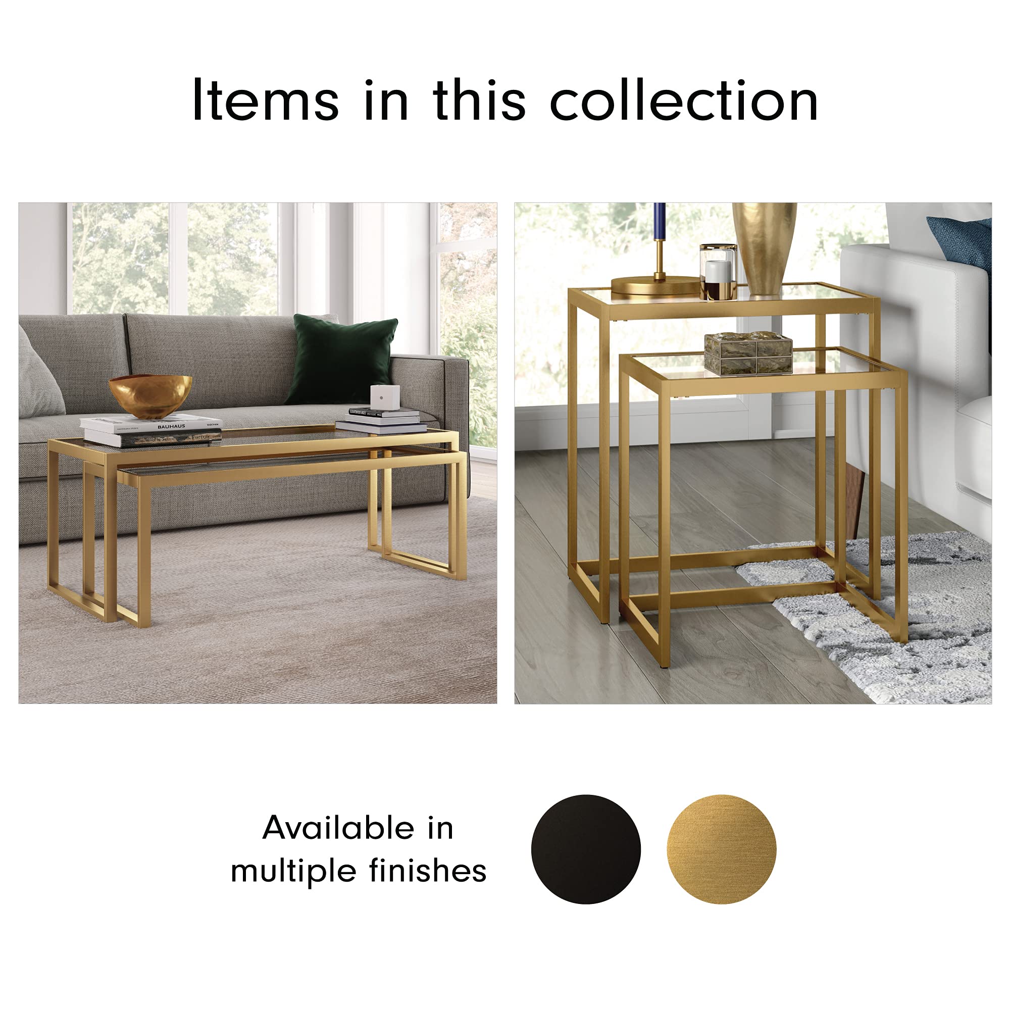 Henn&Hart Rectangular Nested Coffee Table in Brass - Modern Living Room Furniture, Minimalist Studio Apartment Essentials - Perfect for Small Spaces & Contemporary Home Decor
