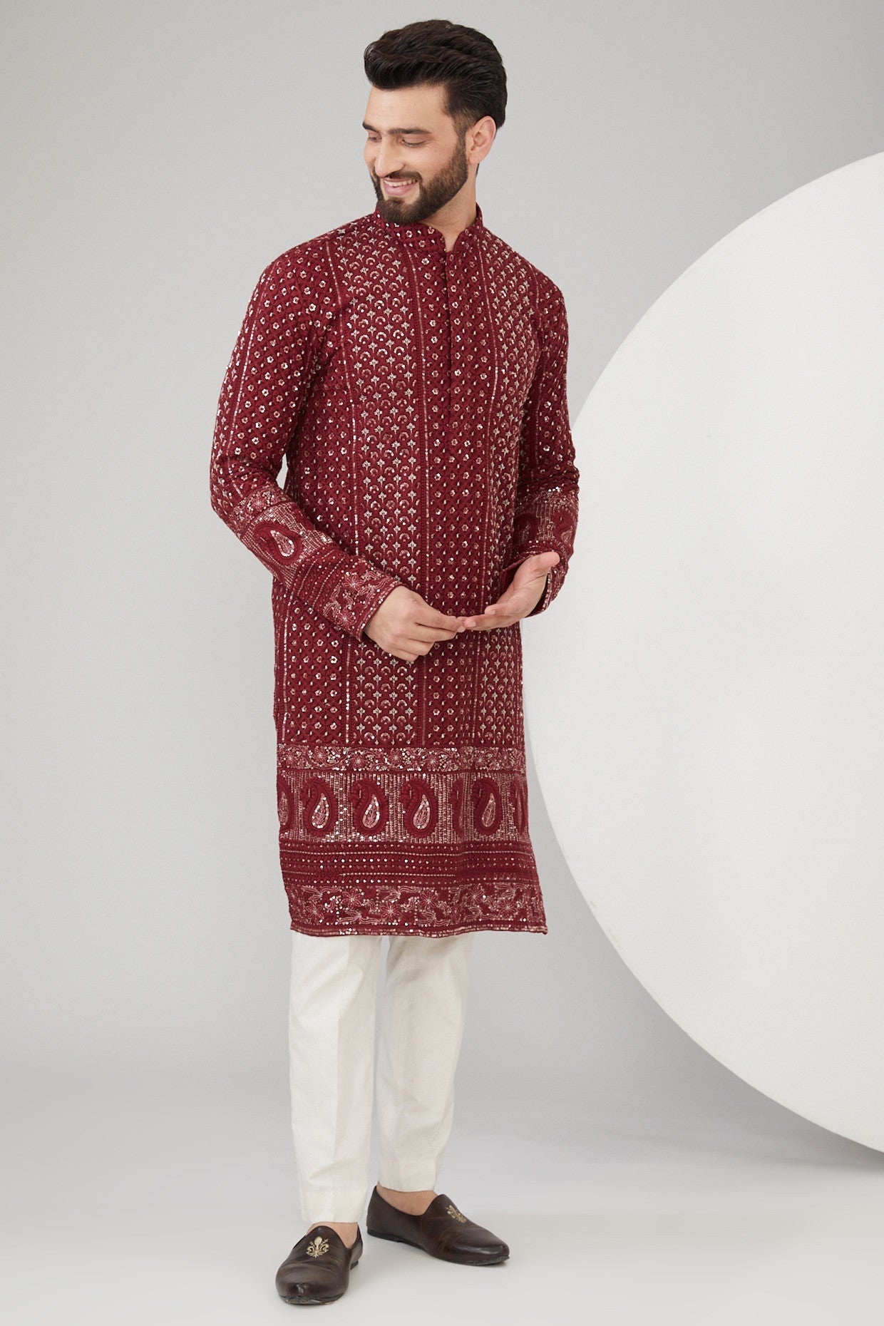 Elegant Maroon Georgette Chikankari Embroidered Kurta for Women | Traditional Indian Handcrafted Tunic | Perfect for Festivals, Weddings & Casual Wear