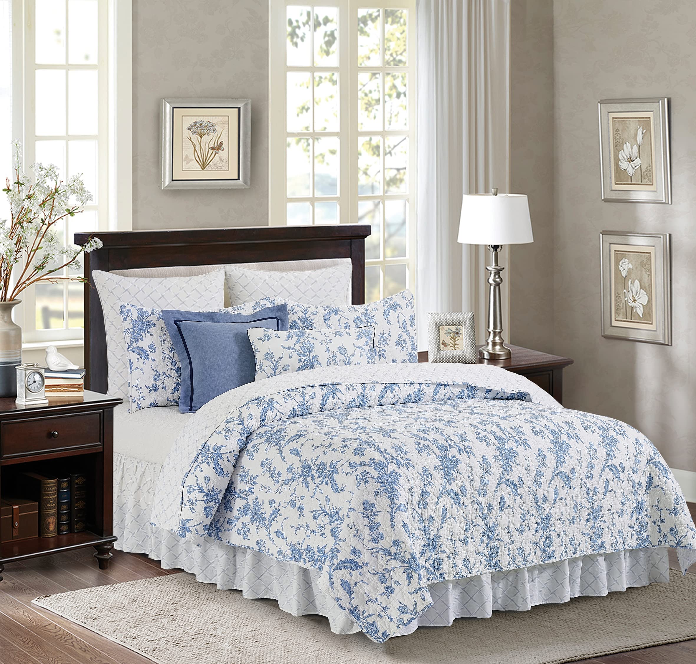 C&F Home Bleighton Blue 2-Piece Twin Quilt Set - 100% Cotton Lightweight Reversible Bedspread Coverlet with Floral Print, Machine Washable - Perfect for Guest Rooms, Kids' Bedrooms & Cozy Home Decor