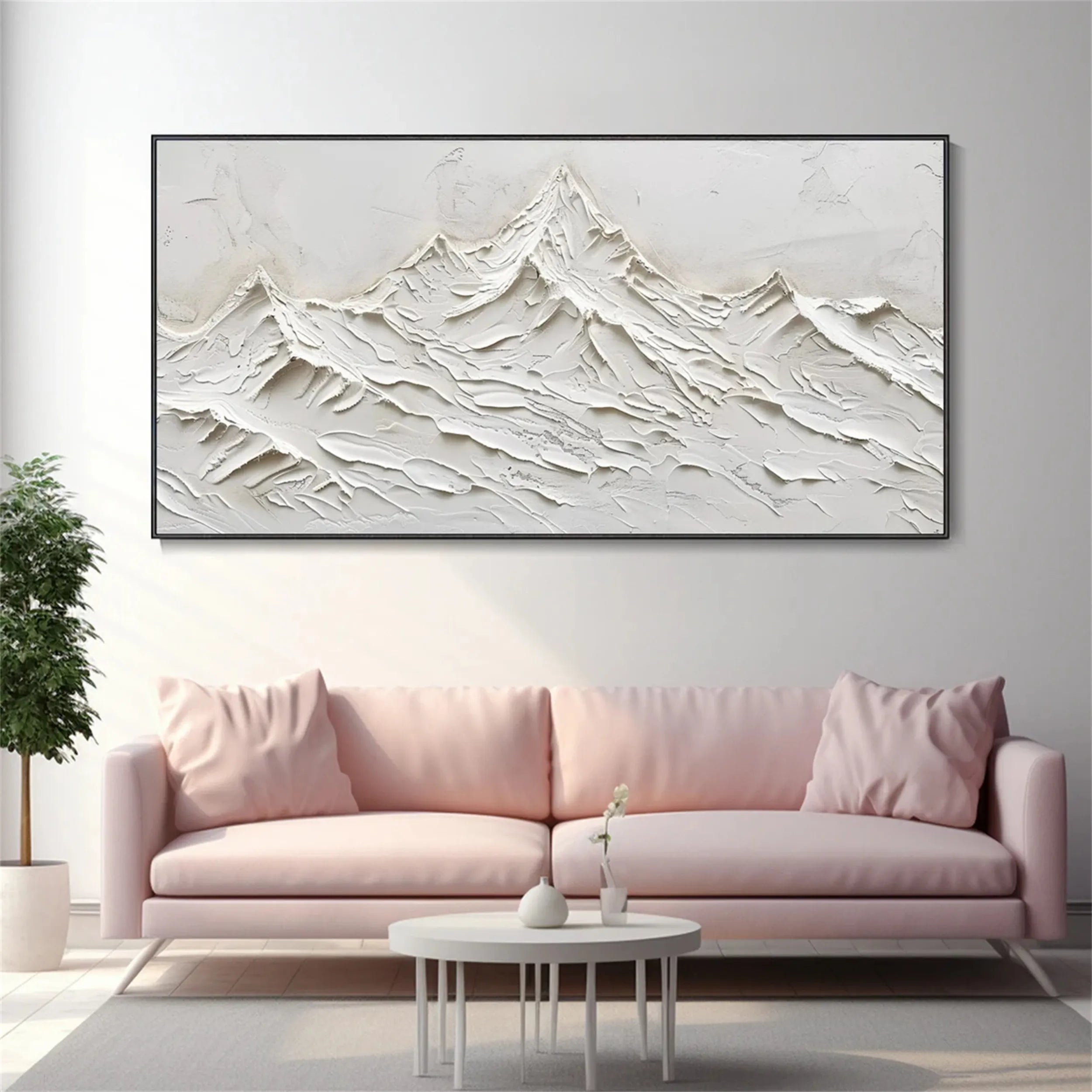White Minimalist Textured Painting Canvas #MM246 - Modern Abstract Wall Art for Living Room, Bedroom & Office Decor