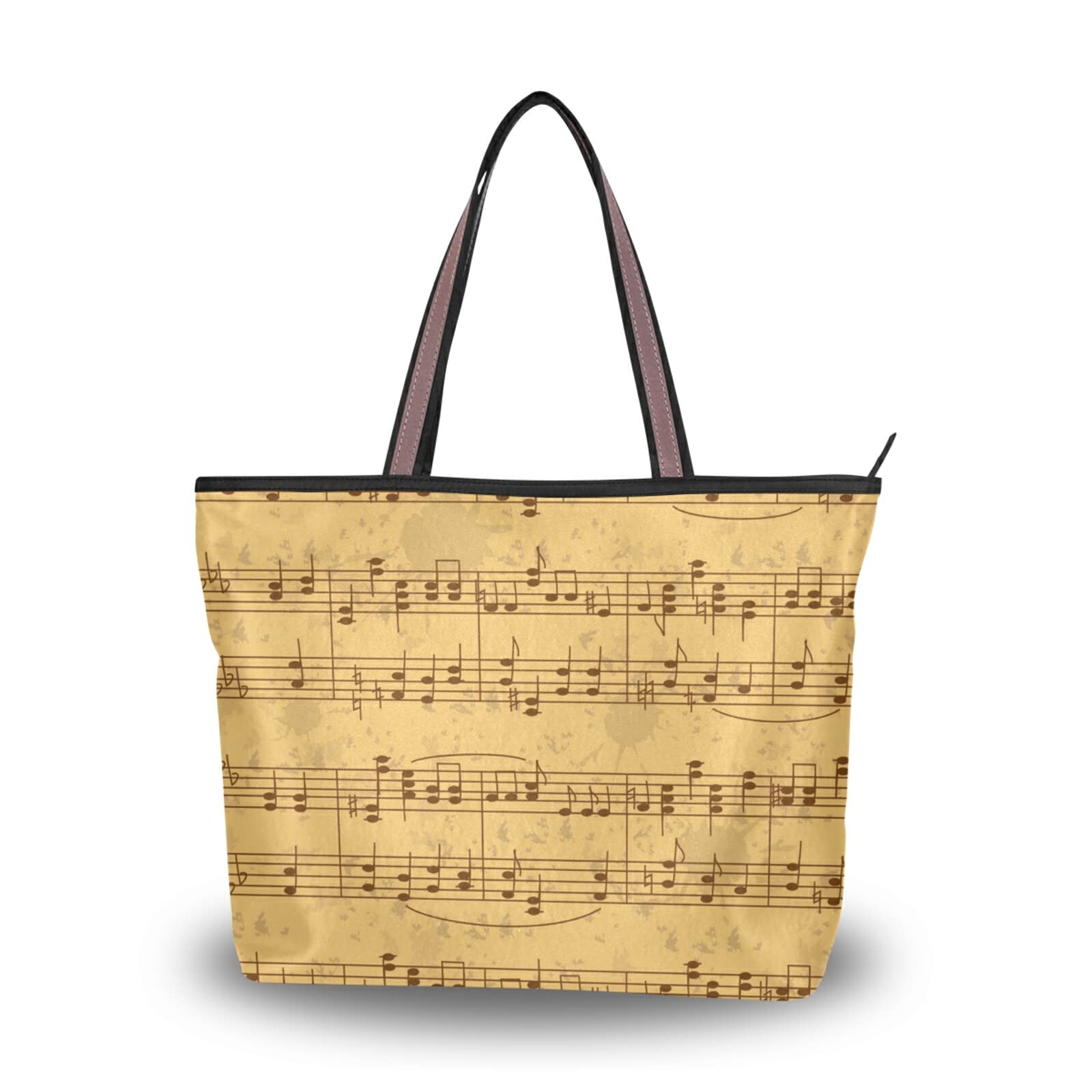 Music Sheet Print Tote Bag for Women - Large Capacity Zipper Grocery Bag, Durable Reusable Shopping Purse (2 Sizes) - Perfect for Daily Use, Grocery Shopping & Work Commute