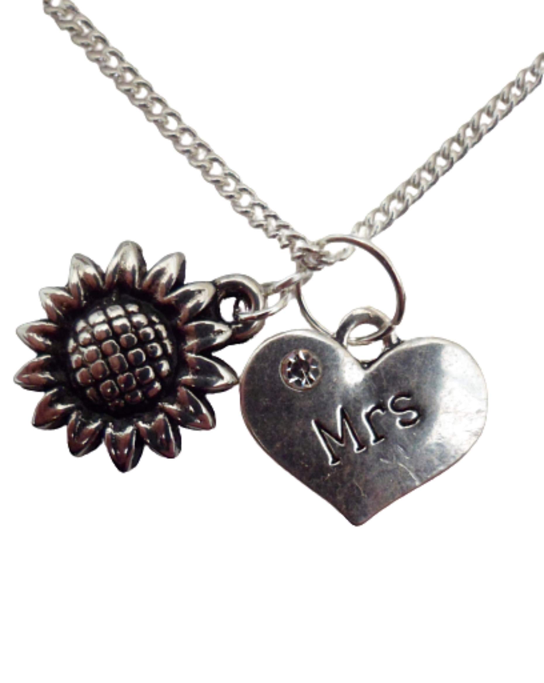 Sterling Silver Plated Heart Sunflower Charm Necklace for Women - Elegant Jewelry Gift for Her, Perfect for Valentine's Day, Anniversary & Everyday Wear