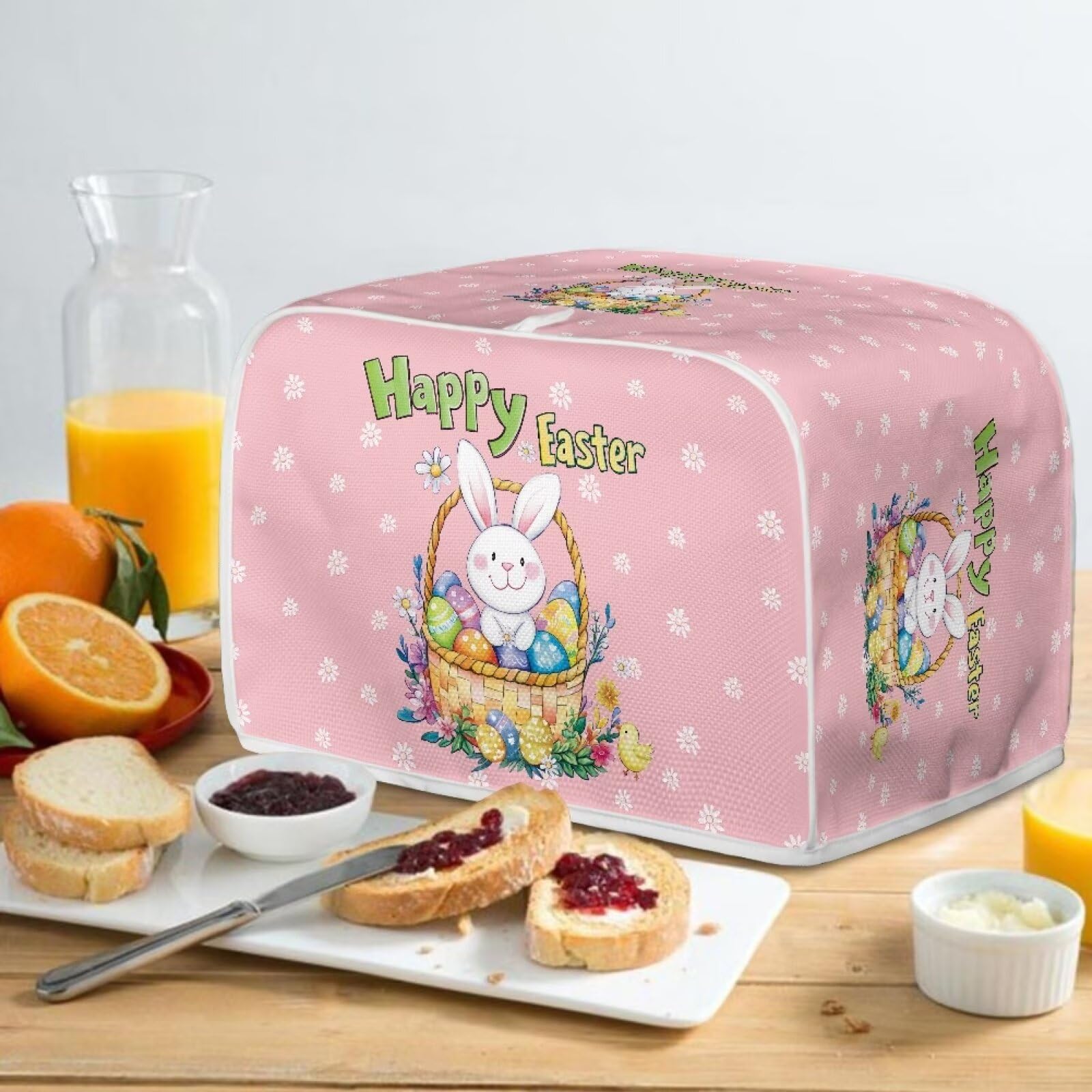 Xoenoiee 2 Slice Toaster Cover with Rabbit Daisy Easter Egg Print - Microwave & Toaster Oven Protector - Cute Kitchen Accessories for Easter Decor & Bread Maker Protection