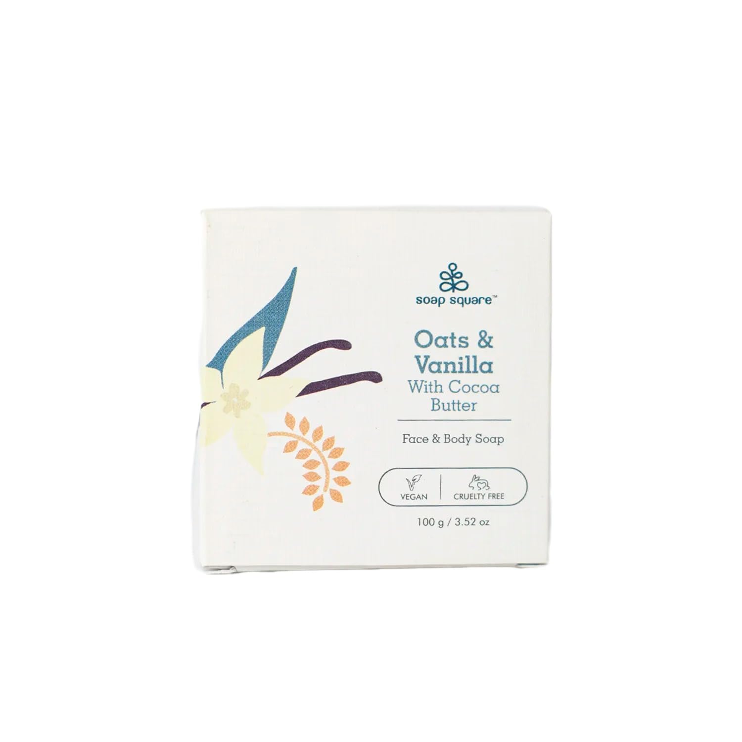 SOAP SQUARE Oats & Vanilla with Cocoa Butter Soap Bar - SLS Free, Paraben Free, Cruelty-Free Vegan Soap - Handcrafted in India - Freshly Made 100g - Perfect for Gifting, Customized Presents & Daily Skincare Routine
