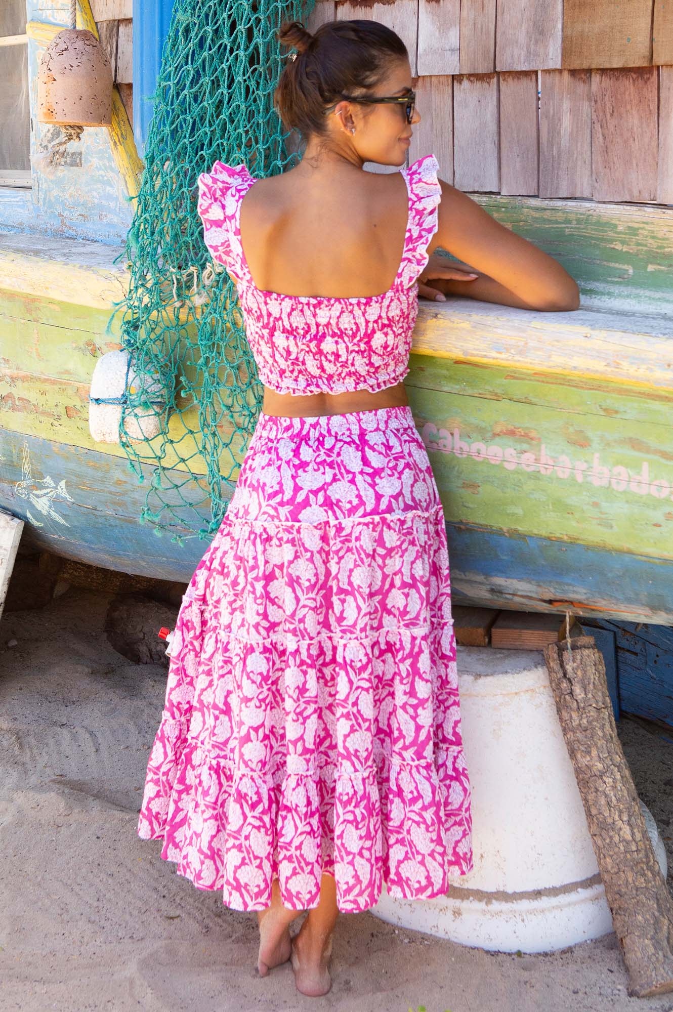 One Size Flowy Skirt in Dianthus Pink & White - Perfect for Summer Outfits, Beach Vacations and Casual Wear