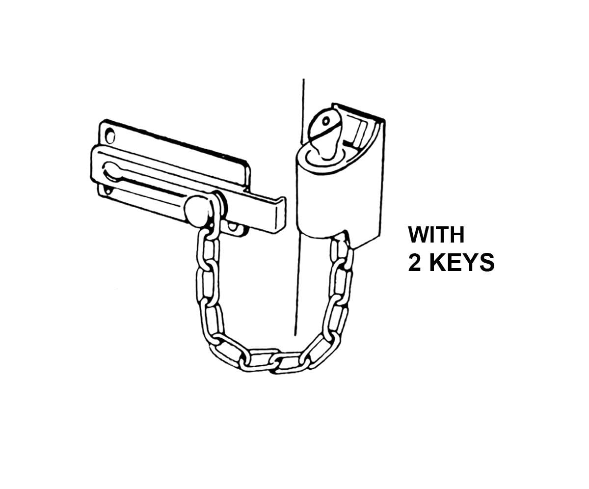 QCAA Keyed Chain Door Lock - 2 Pack, Die Cast Construction in Satin Brushed Nickel Finish, Made in Taiwan - Perfect for Apartments, Hotels & Home Security