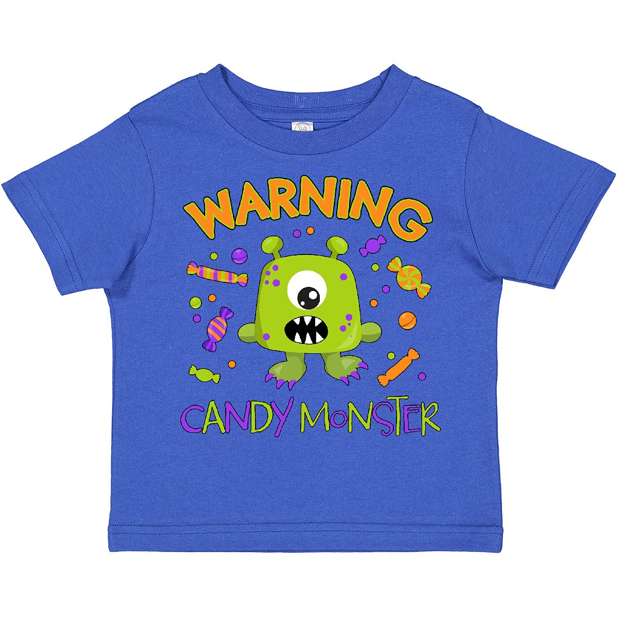 Inktastic Warning Candy Monster & Cute Green Toddler T-Shirt - Fun Halloween Costume & Playdate Outfit for Boys & Girls