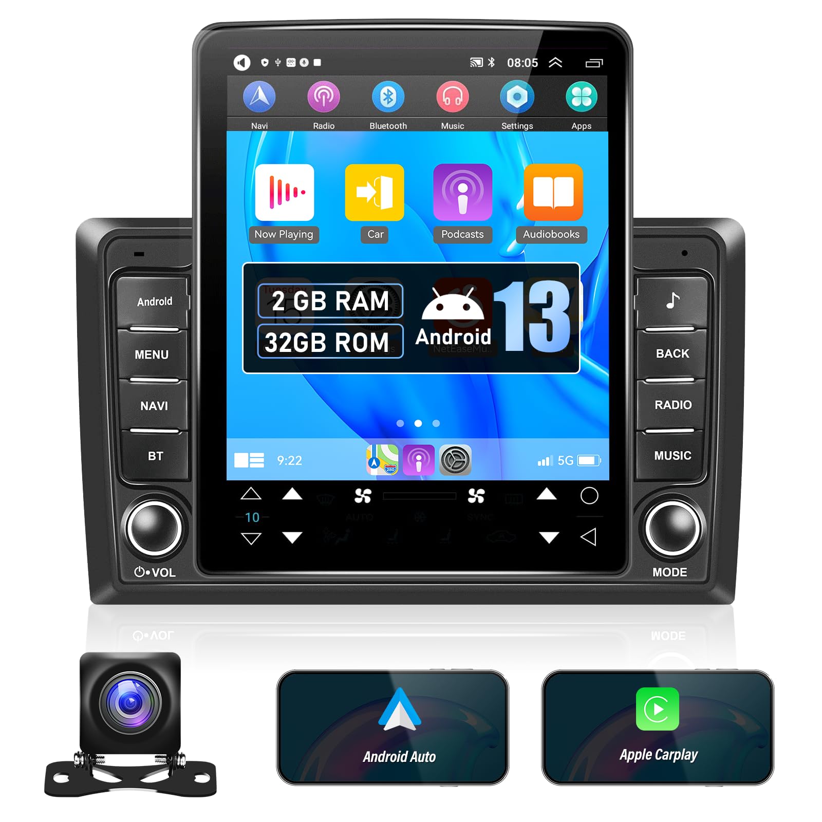 2+32GB Android 13 Double Din Car Stereo with Wireless Apple CarPlay & Android Auto - 9.5