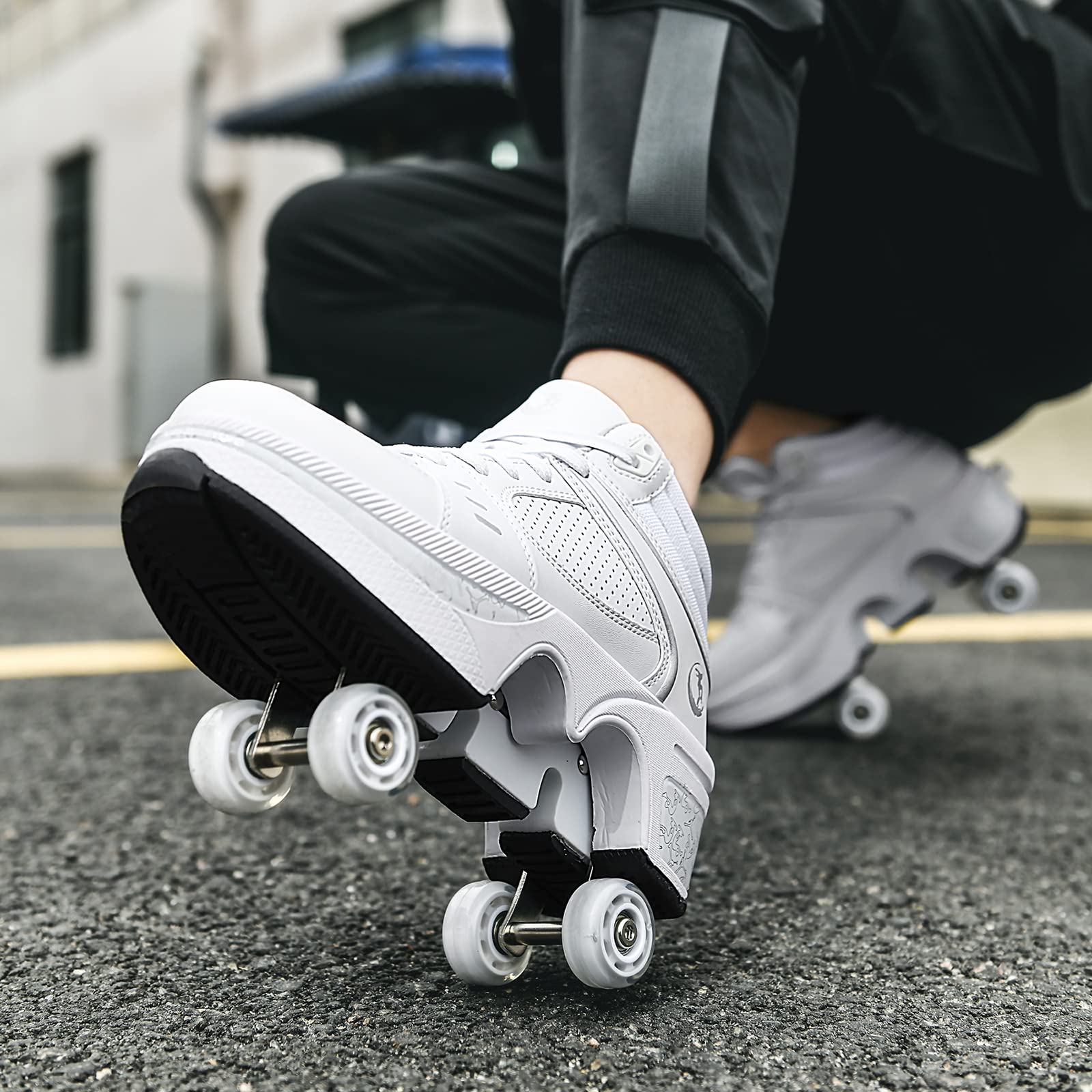 Women's & Kids' Convertible Roller Skate Shoes - 4-Wheel Adjustable Roller Sneakers for Outdoor Skating, Girls & Boys Lightweight Skates | Perfect for Park, Rink & Street Fun