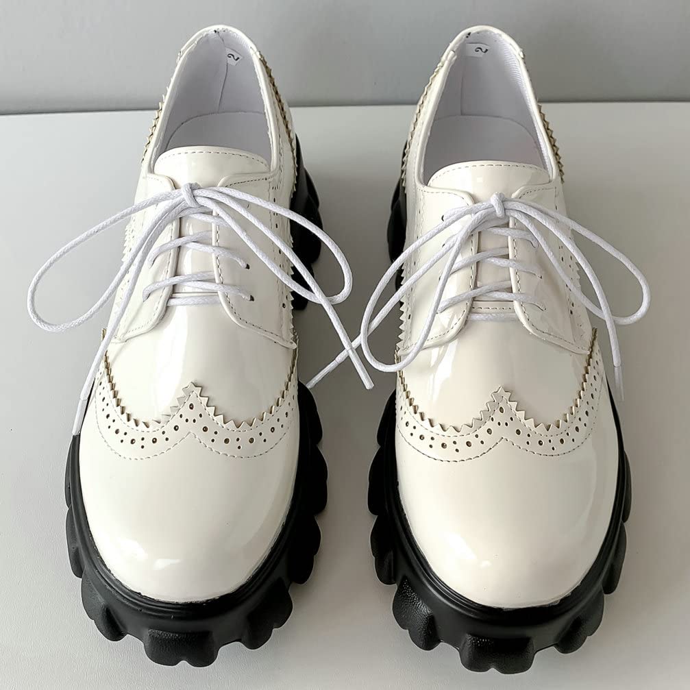 KOKOMOMO Women's Chunky Platform Oxford Loafers with Buckle - Gothic Style Shoes for Casual Outfits & Everyday Wear